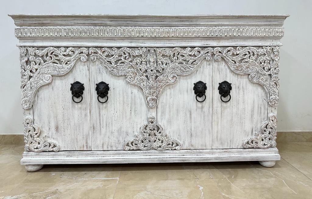 Indien Konsole Oriental cm Galerie Unterschrank Handarbeit Weißes Sideboard Zarina 180