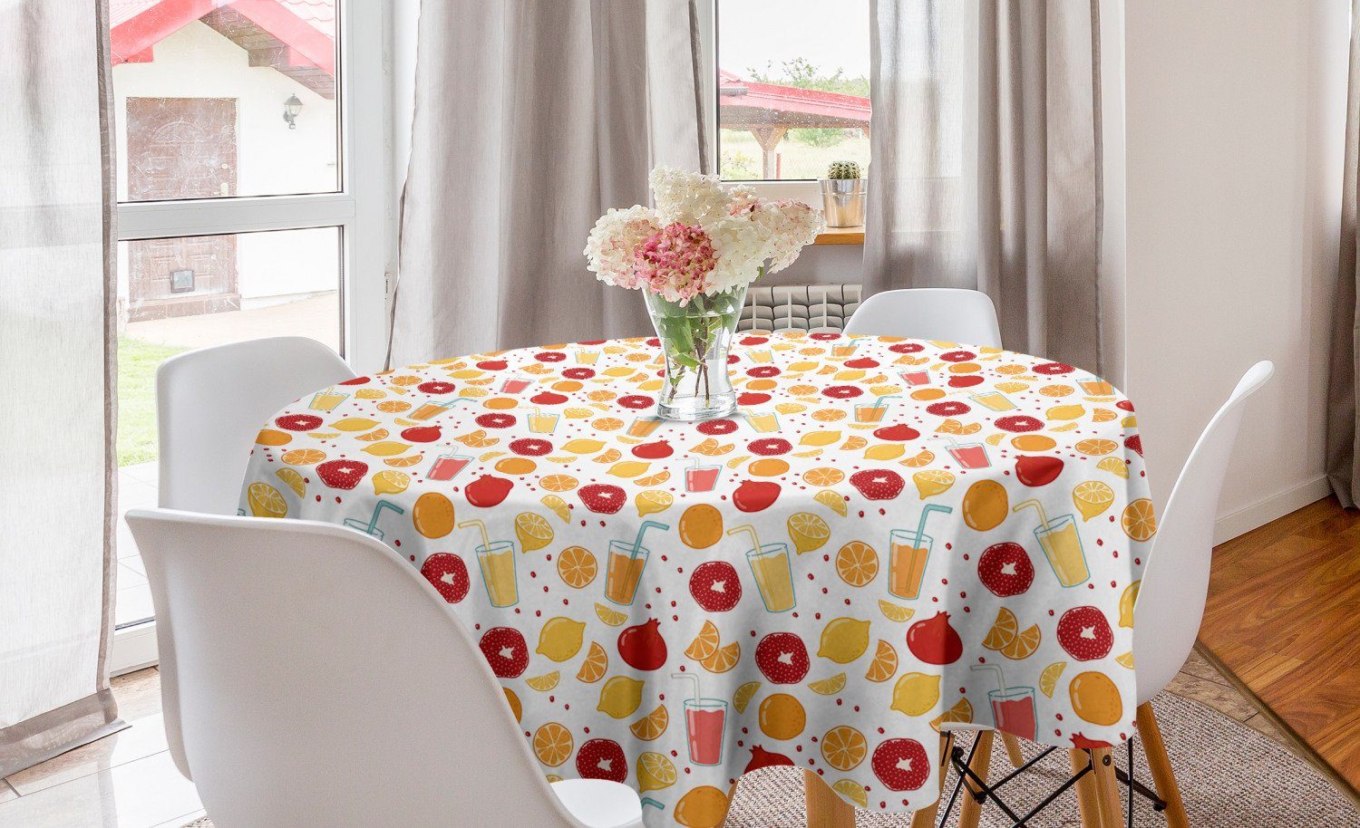 Abakuhaus Tischdecke Kreis Tischdecke Abdeckung für Esszimmer Küche Dekoration, Orange Obst Saft Zitrone