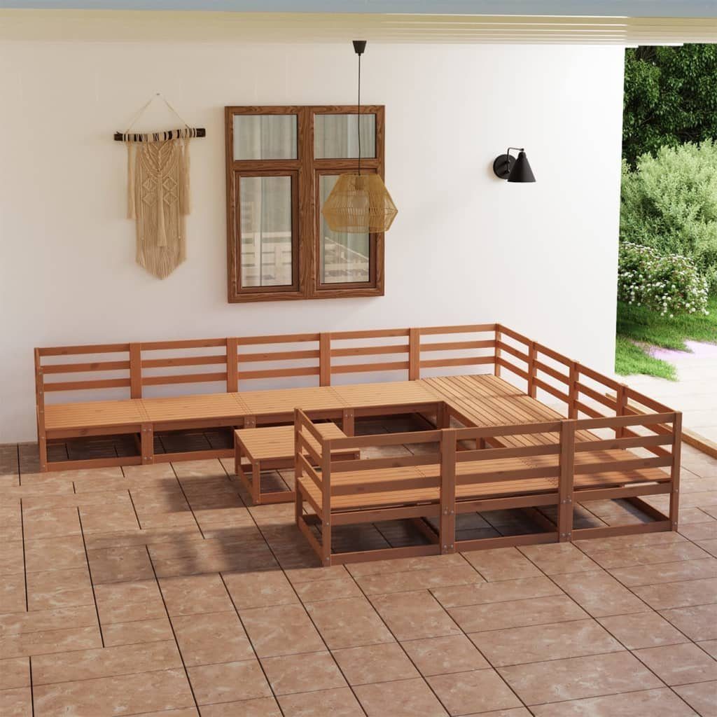 vidaXL Gartenlounge-Set 11-tlg. Garten-Lounge-Set Massivholz Kiefer, (1-tlg) Honigbraun