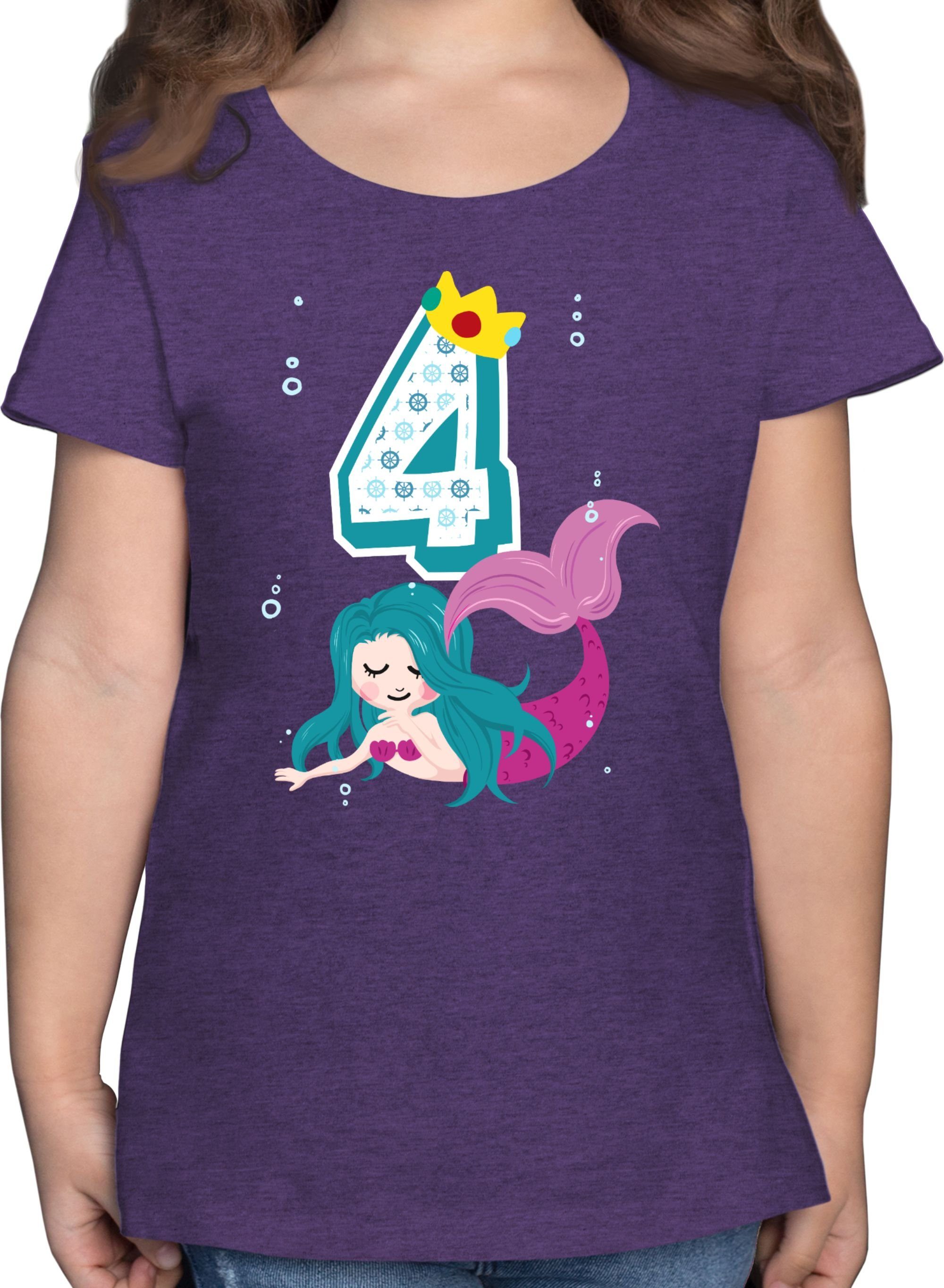 Shirtracer T-Shirt Meerjungfrau Vierter - 4. Geburtstag - Mädchen Kinder T- Shirt geburtstags tshirt 4 - shirt meerjungfrau mädchen