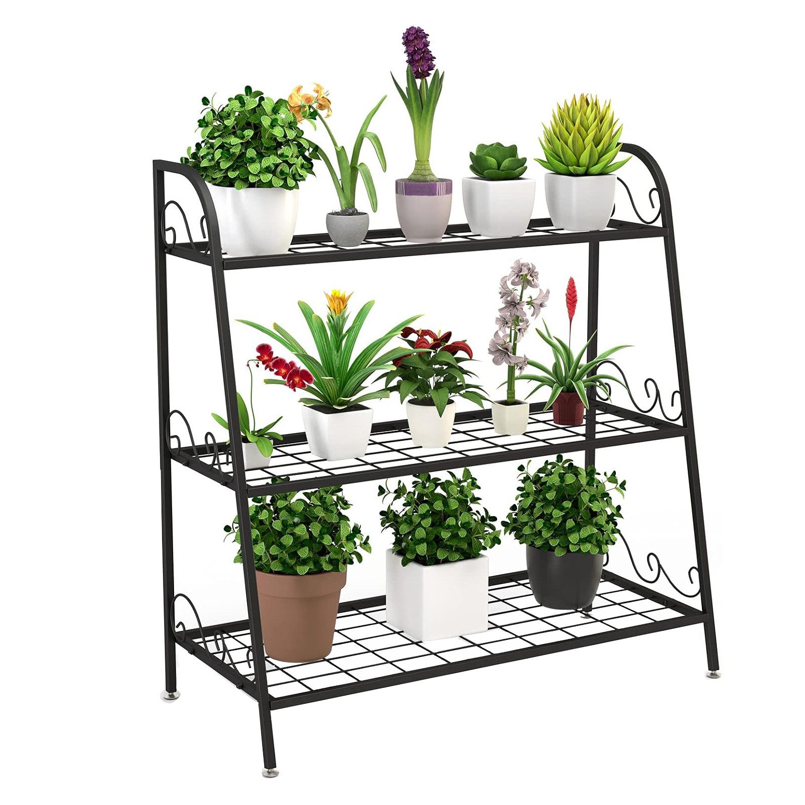 KOMFOTTEU Blumenständer Pflanzenständer, 3 Ebenen Metall, 81 x 35 x 82cm