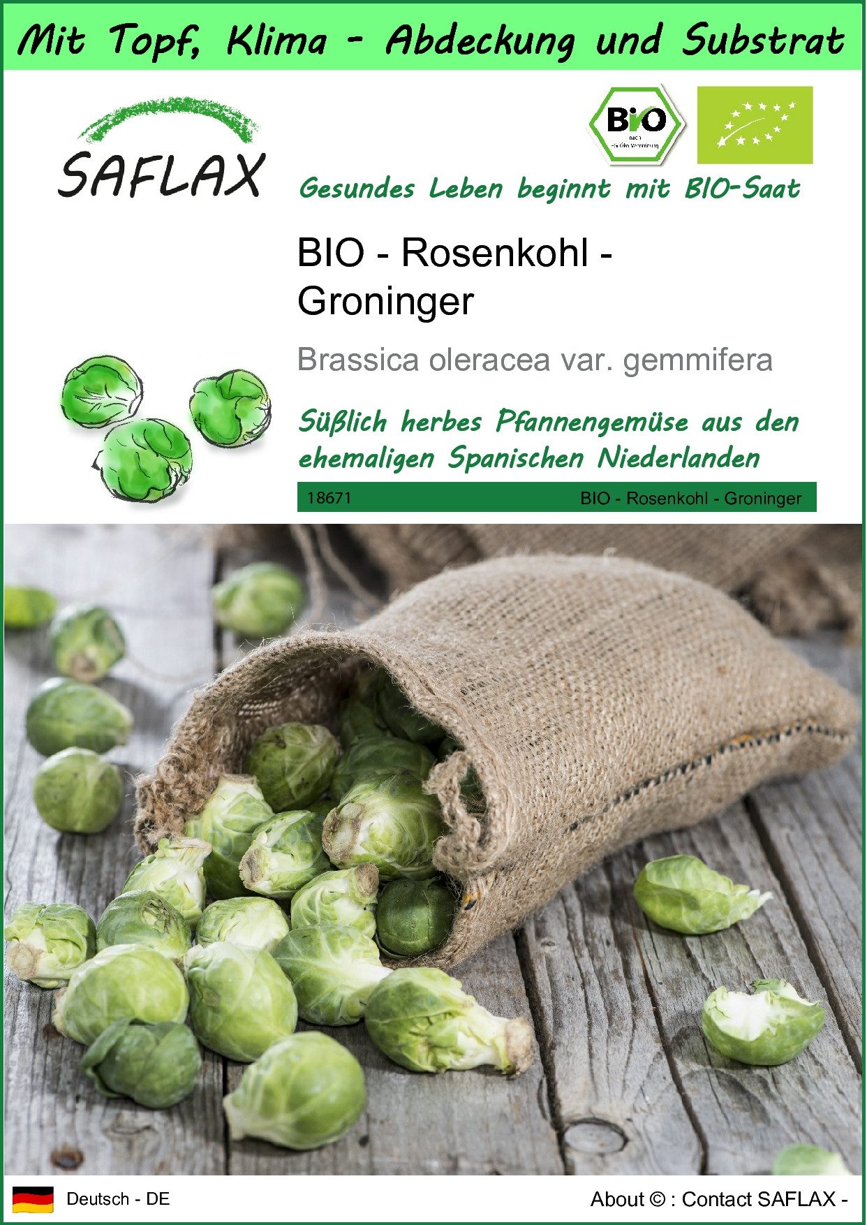 SAFLAX Gemüsesamen SAFLAX - Garden to go - BIO - Rosenkohl - Groninger