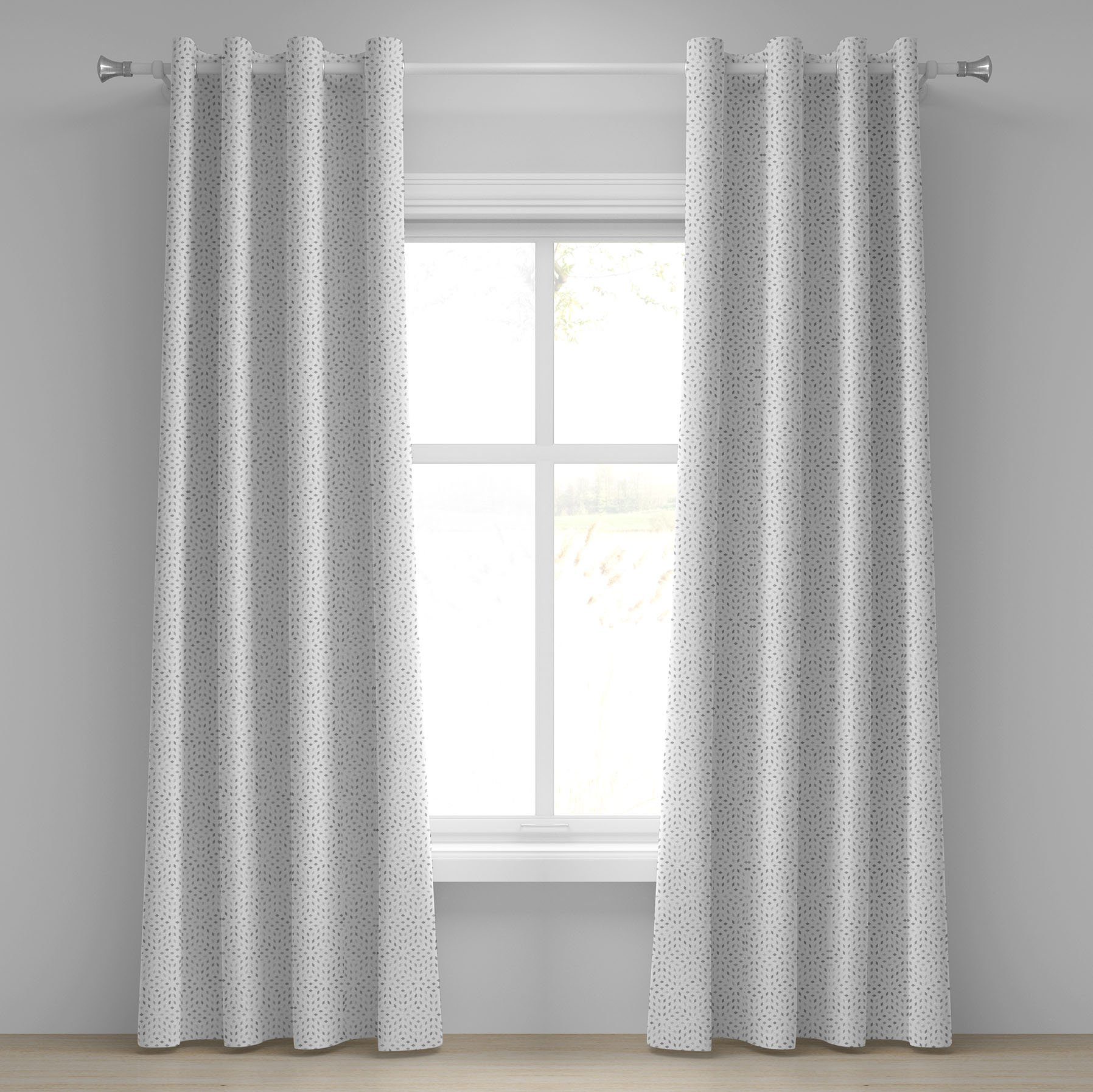Gardine Dekorative 2-Panel-Fenstervorhänge für Schlafzimmer Wohnzimmer, Abakuhaus, Grau und Weiß kleine Quadrate