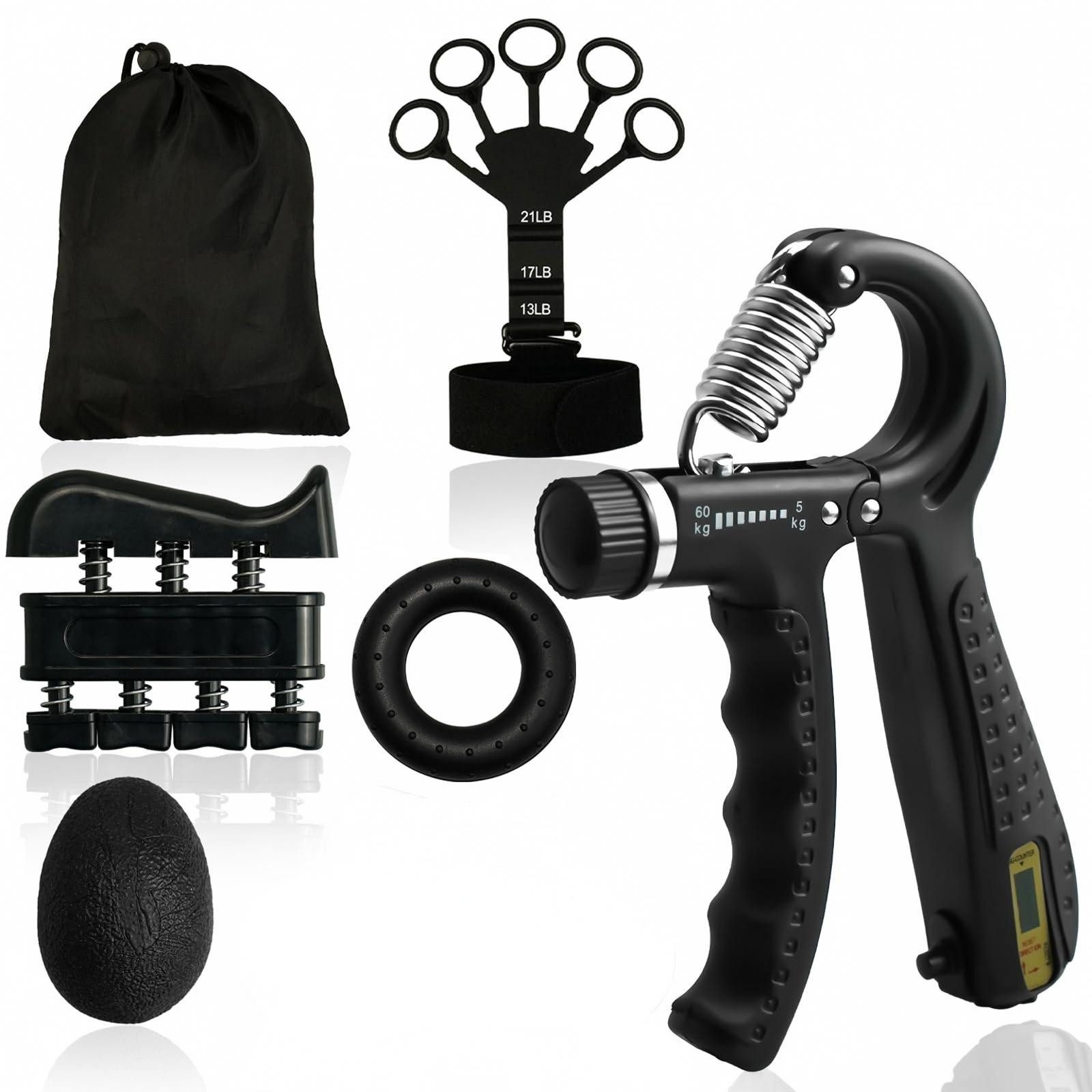 Kityhome Handmuskeltrainer Handtrainer-Set, 5-tlg., 5–60 kg, Zähler, Finger-Grip, Ideal für Klettern, Fitness, Instrumentenspiel & Büroarbeit