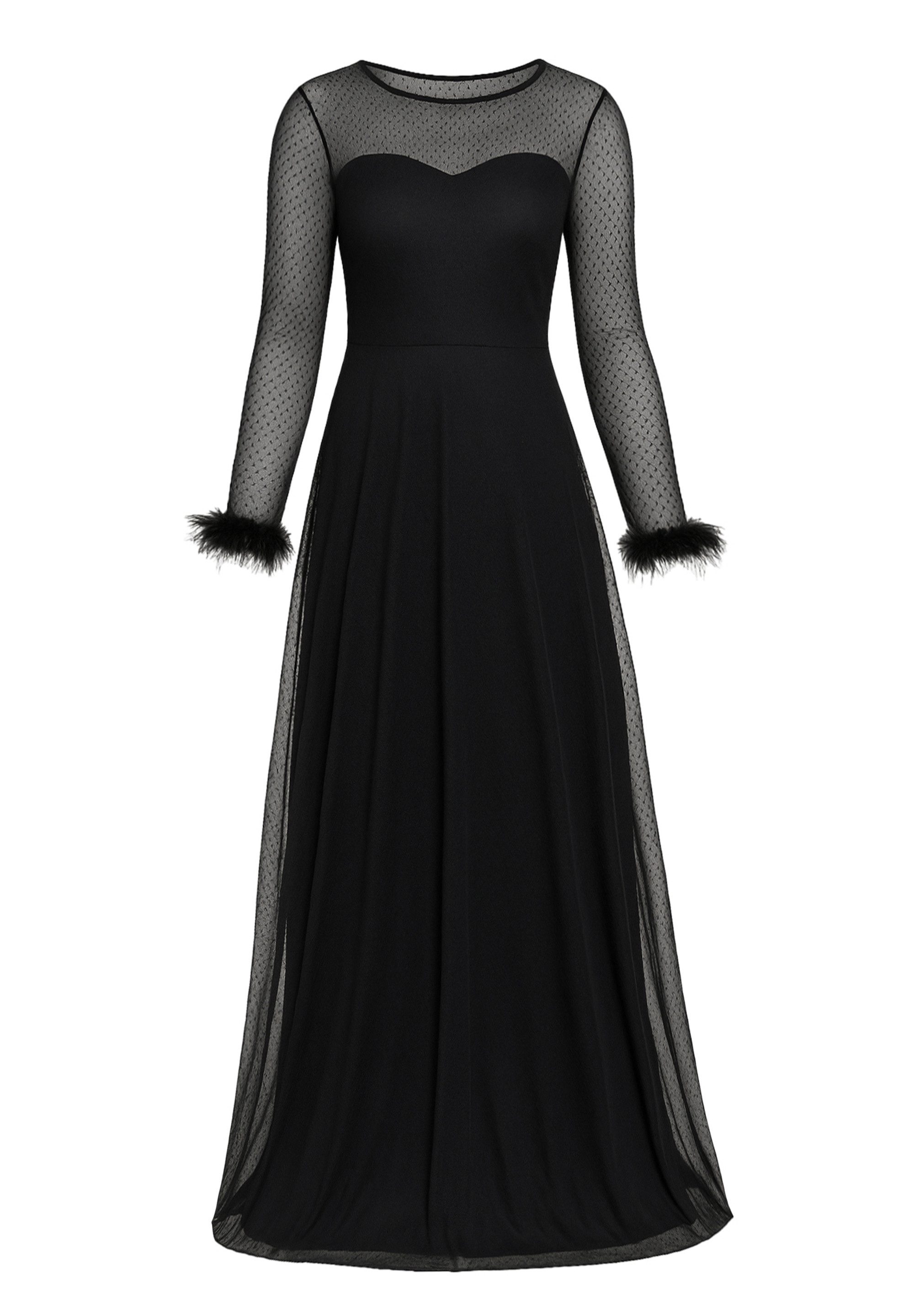 Goddiva Maxikleid Dobby Mesh Feather Sleeve Hem Maxi Dress langes Kleid, Rü günstig online kaufen