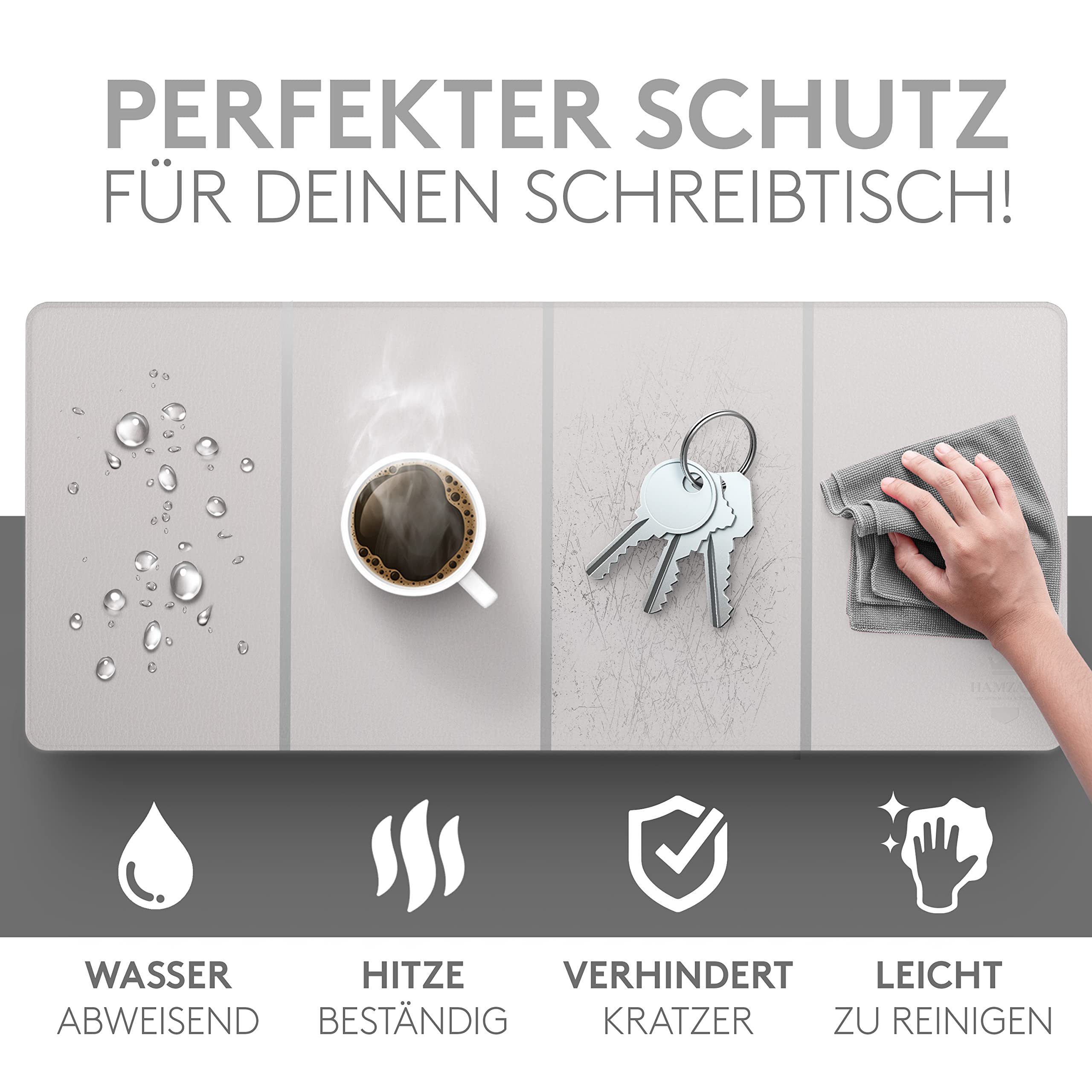 HAMZAM Schreibtischunterlage 90x40cm - PU Leder - Schreibtisch Unterlage mit Mauspad Funktion