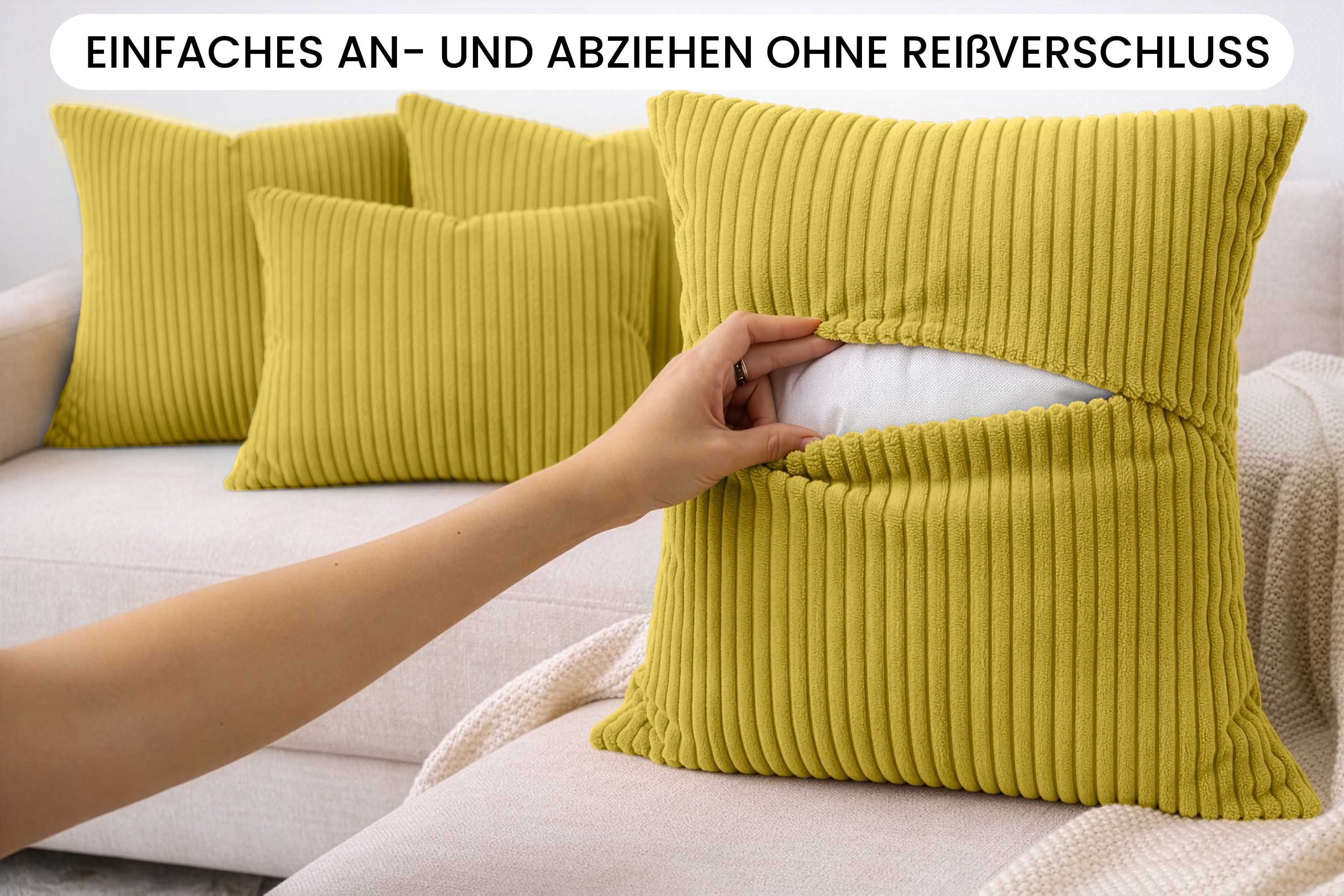 Amilian Dekokissen Sofakissen Cord-Optik 4er Set mit Füllung 2x 40x40 + 2x 35x45 cm, mit Füllung, Hotelverschluss, formstabil – Bild 5 von 5