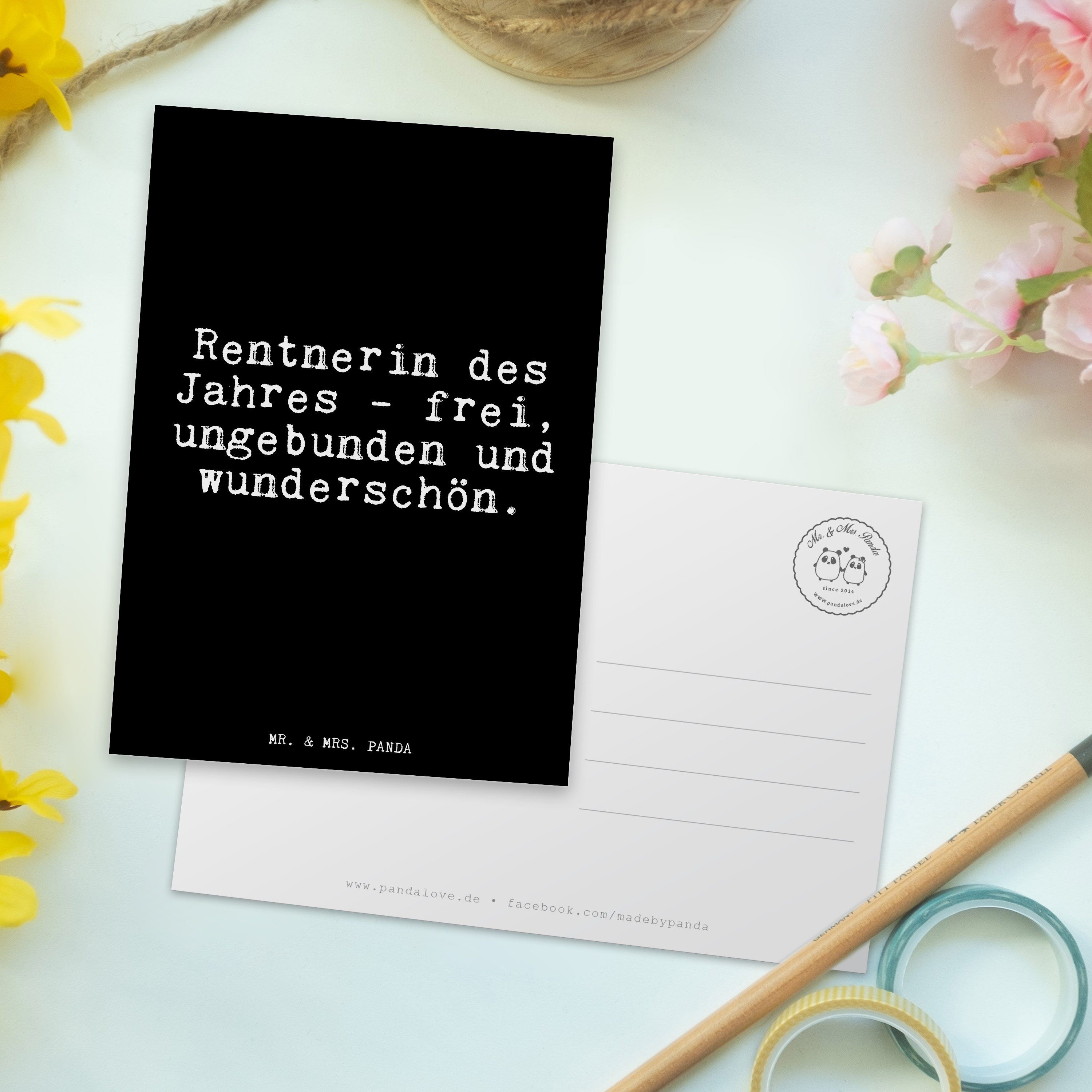 Postkarte Jahres - Schwarz - Geschenk, Panda Karte & des Rentnerin -... Pensionierung, Mrs. Mr.
