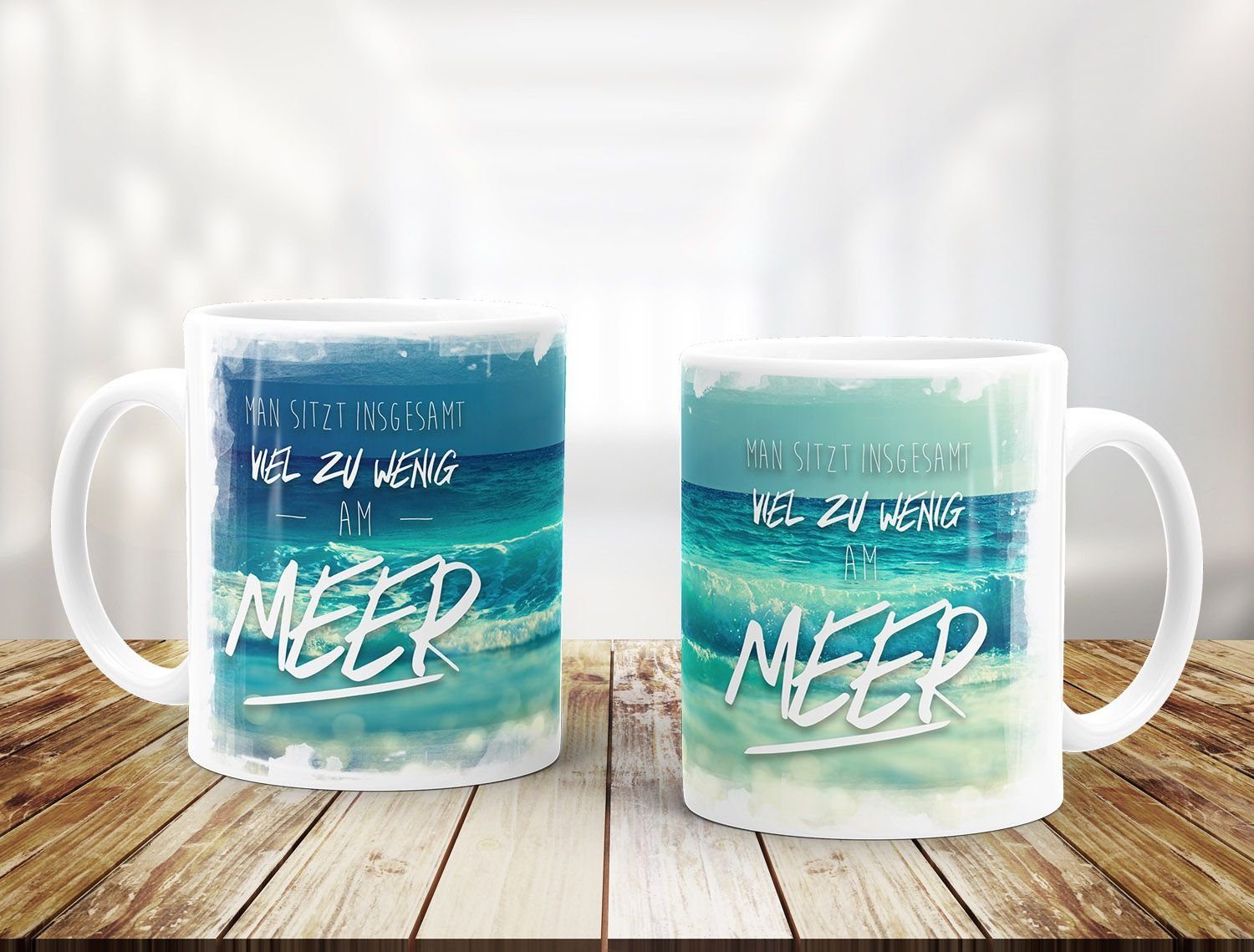 MoonWorks Tasse Kaffee-Tasse Man sitzt insgesamt viel zu wenig am Meer einfarbig, Keramik