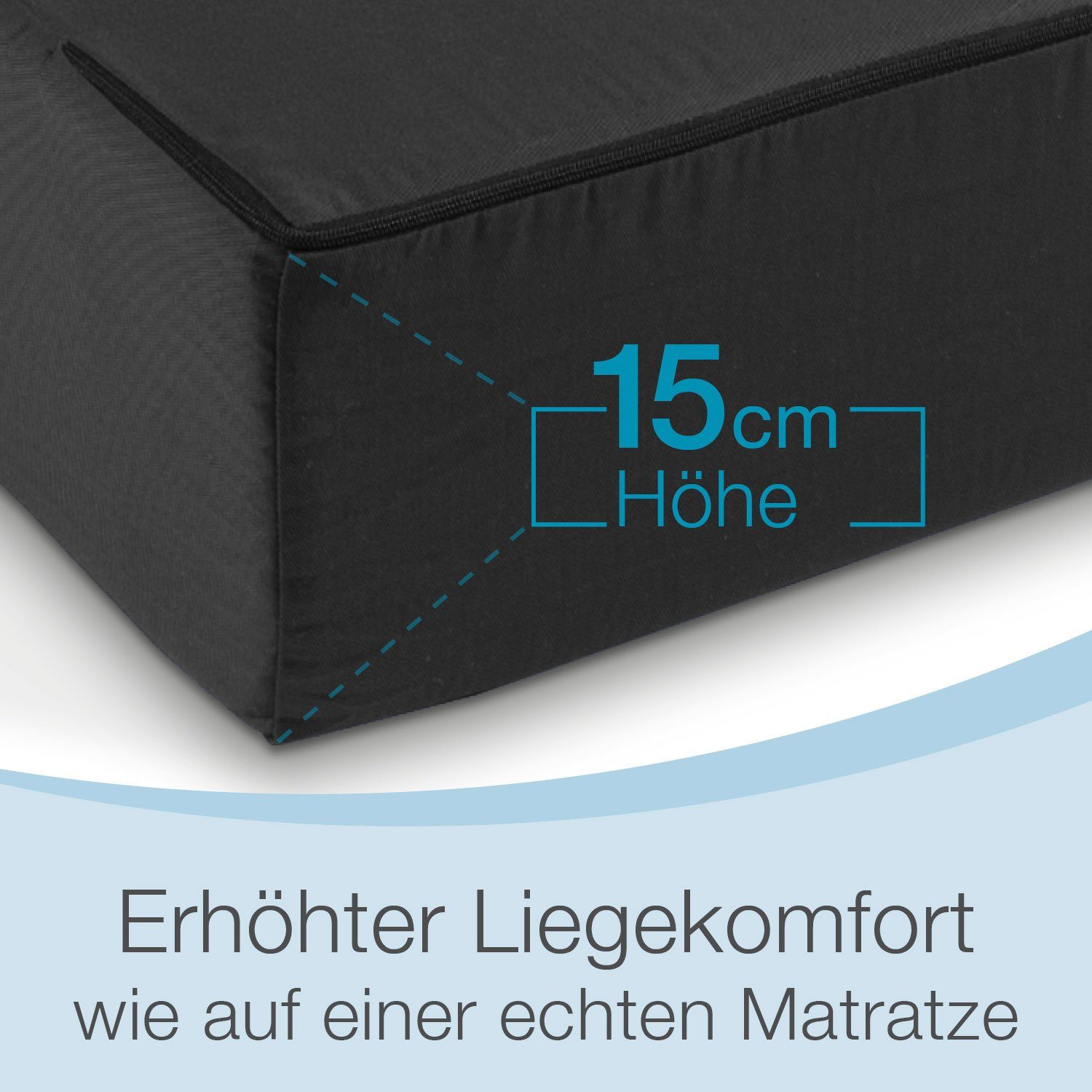 Klappmatratze Gästematratze, Bestschlaf, 15 cm (mit Schwarz hoch, praktischen Tragegriffen)