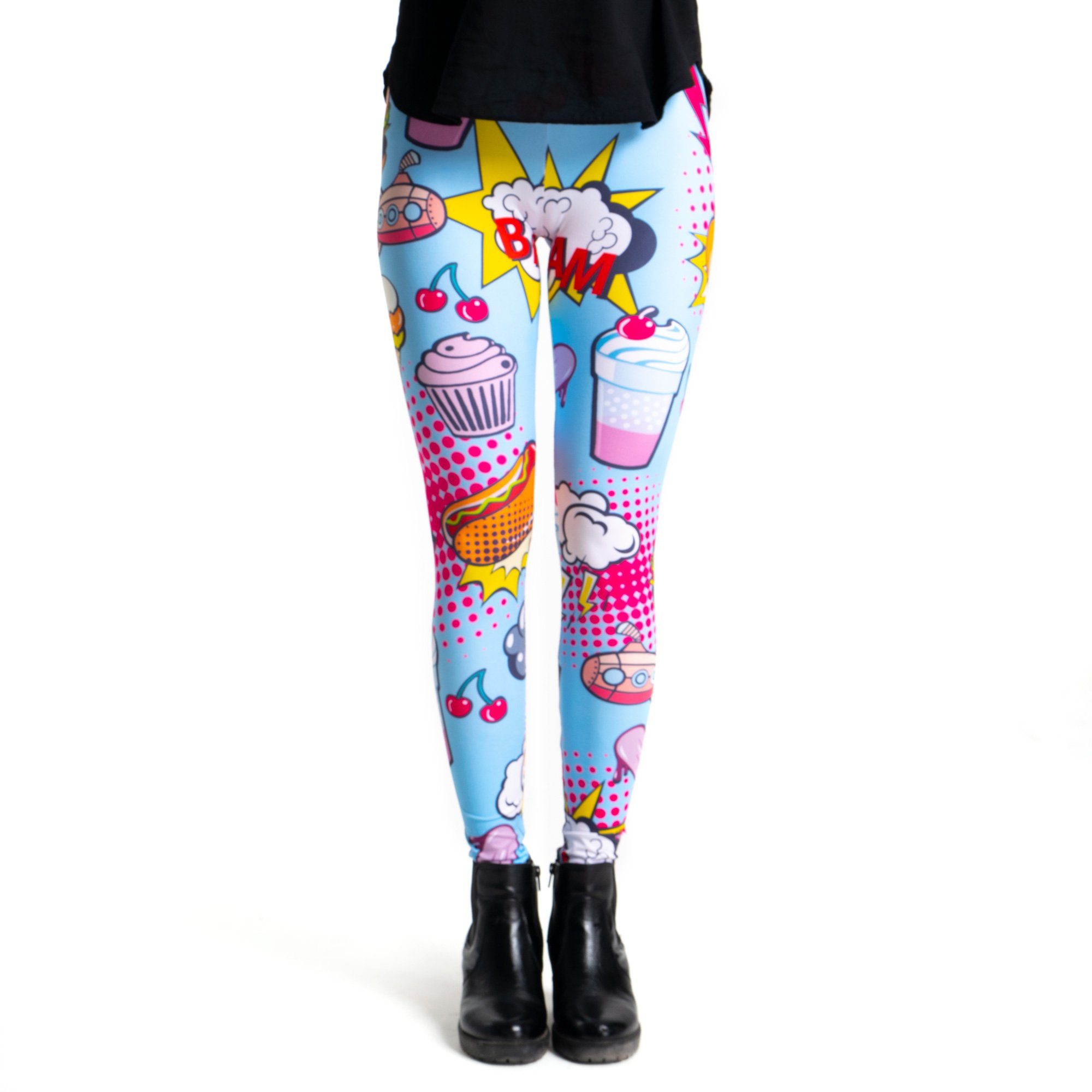 cosey Leggings Bunte Leggings mit auffälligem Motivdruck, 2 Größen (XS–S & M–L) (38/M bis 40/L) Popart