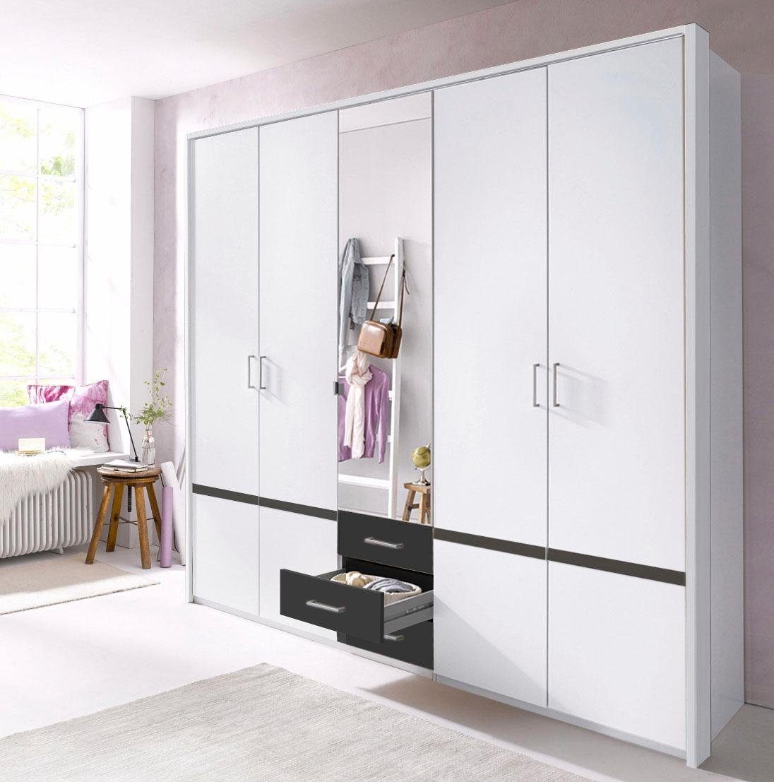 WIMEX Kleiderschrank 225 cm breit 5-türig in weiß / anthrazit - ab 299,99€