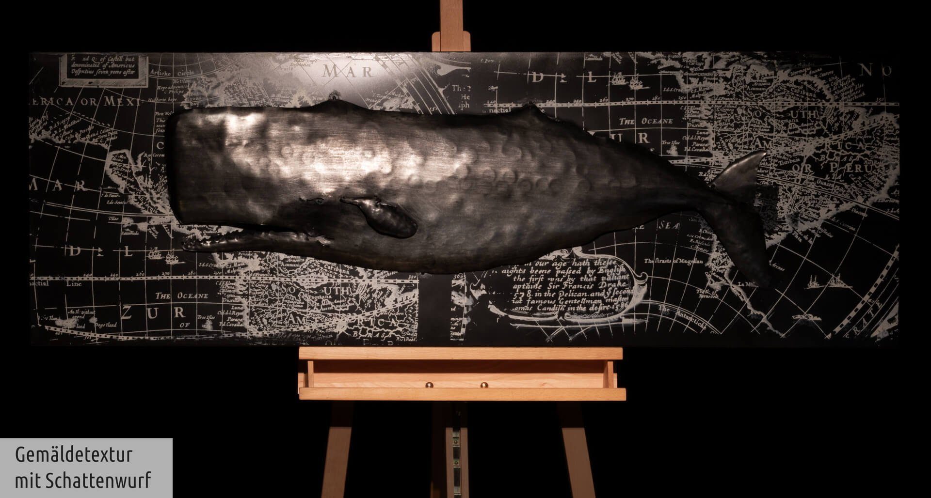 cm, Metallbild Whale KUNSTLOFT Wandrelief 3D Watching handgefertiges 150x50