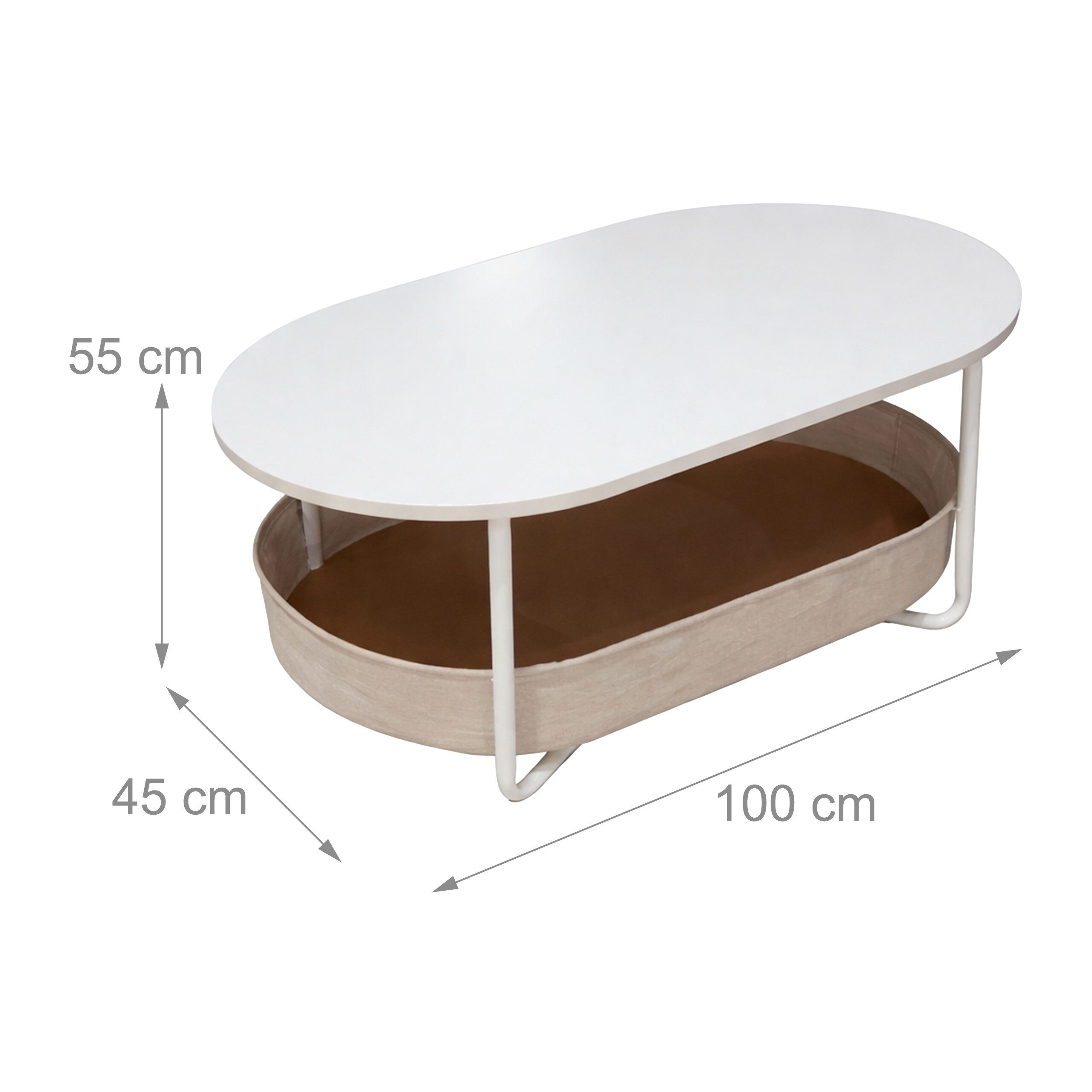relaxdays Couchtisch Ovaler Couchtisch mit Stauraum (1-St), Weiß-Beige – Bild 4 von 5