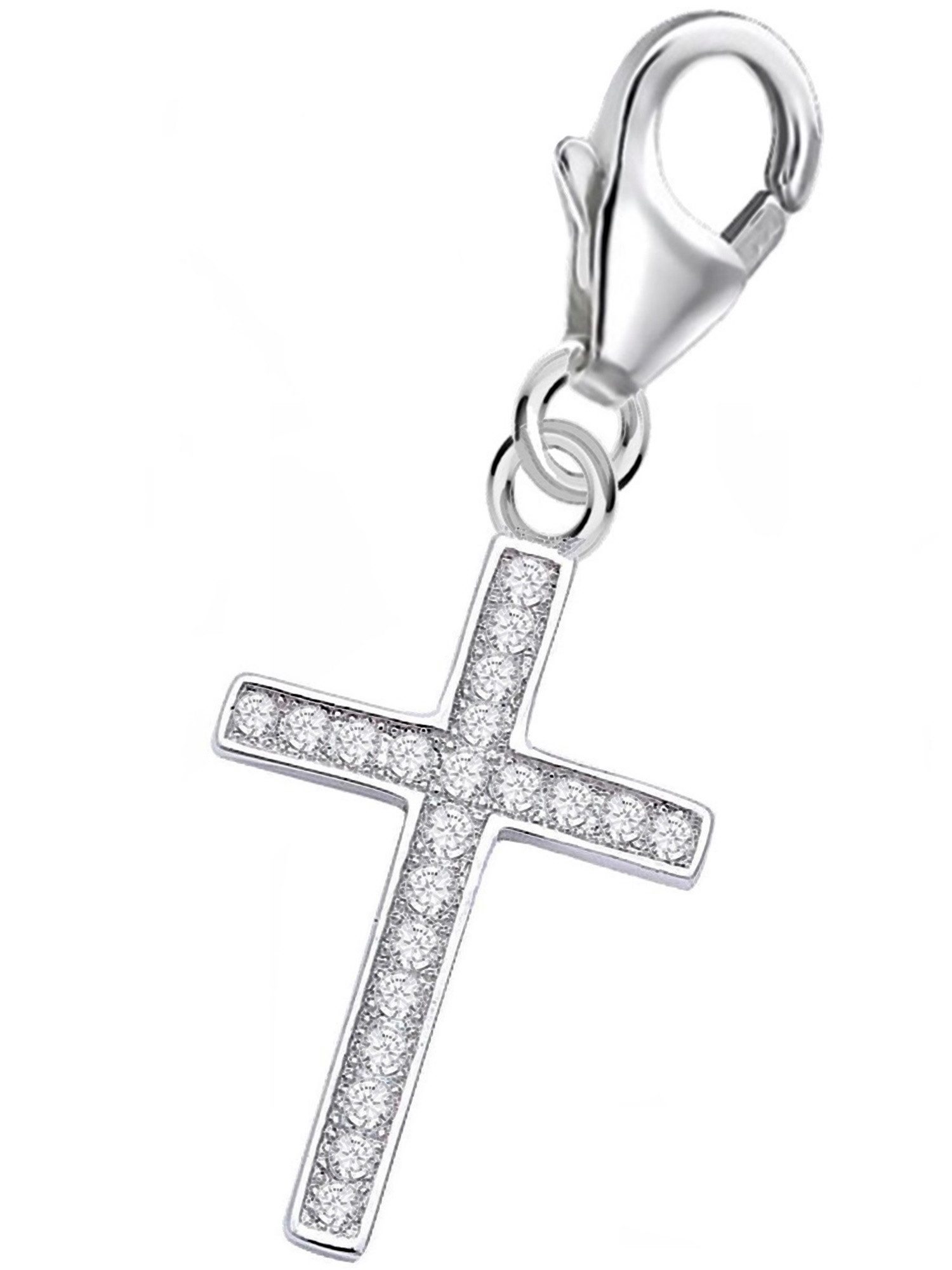 Goldene Hufeisen Charm Kreuz Kreuz Karabiner Charm Anhänger aus 925 Sterling-Silber mit Zirkonia, Rhodiniert