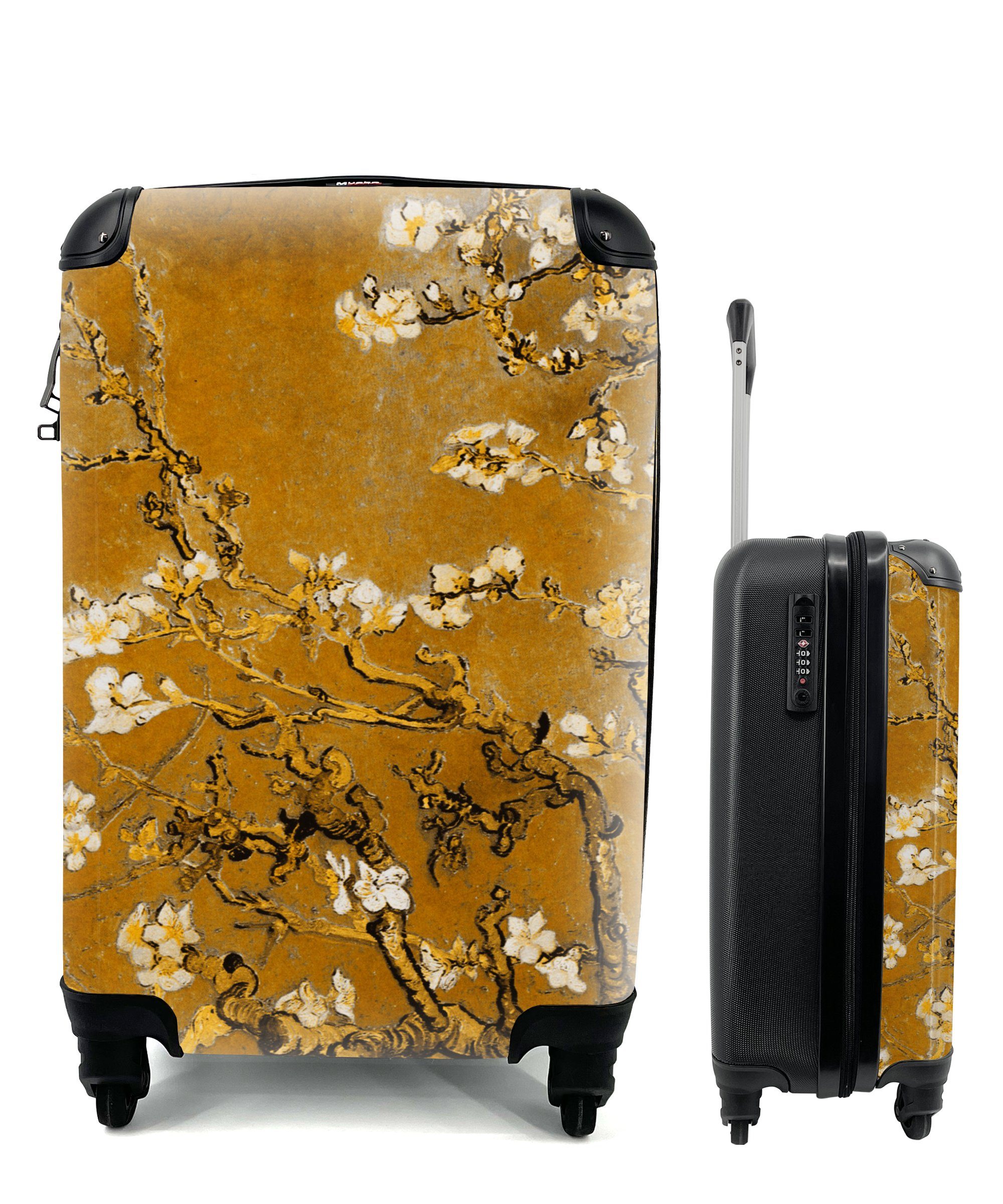 Reisekoffer Ferien, mit Mandelblüte Kunst Handgepäckkoffer rollen, Gogh Rollen, Trolley, - - Van 4 für MuchoWow Gold, Handgepäck - Reisetasche