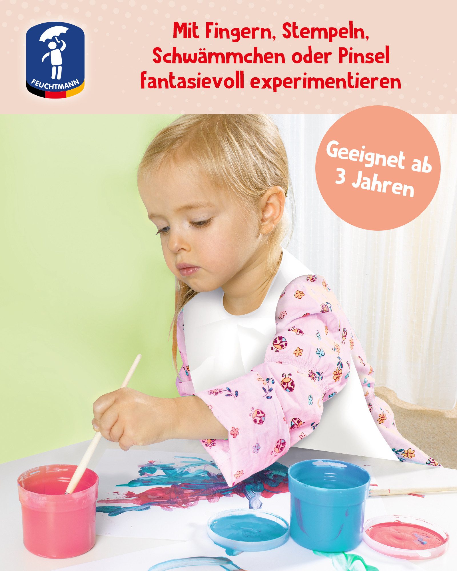Feuchtmann Fingerfarbe KLECKSi Pastell, 4x150g hautfreundliche Fingermalfarbe für Kinder