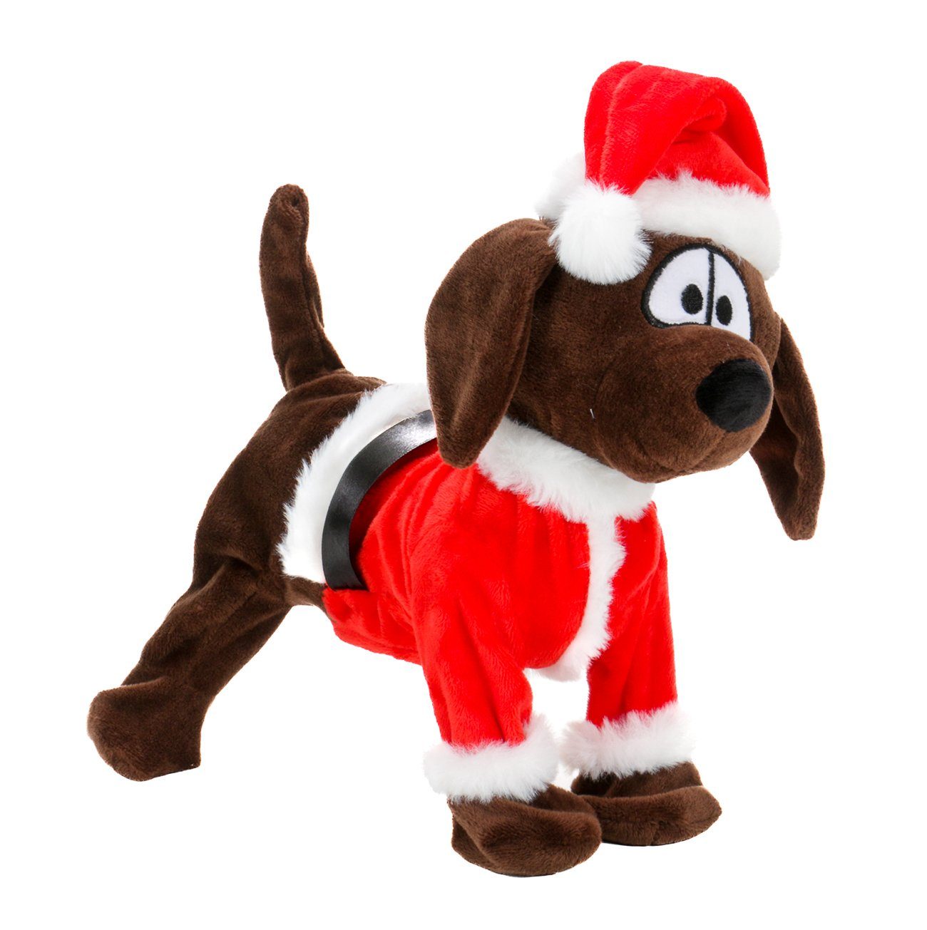 Weihnachtsfigur Weihnachtsfigur singt Hund, Weihnachtsmütze und mit tanzt Bubble-Store Plüschhund