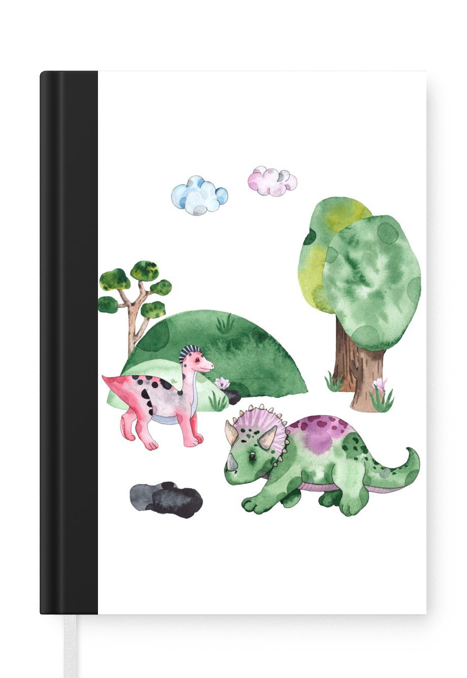 MuchoWow Notizbuch Dinosaurier - Kinderzimmer - Wolken - Jungen - Mädchen - Kinder -, Journal, Merkzettel, Tagebuch, Notizheft, A5, 98 Seiten, Haushaltsbuch