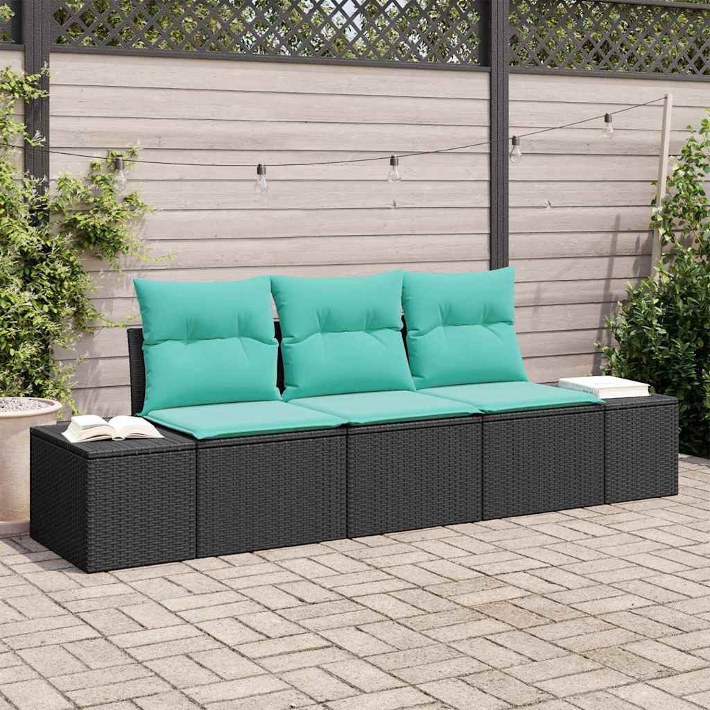 vidaXL Gartenlounge-Set Sofa Set 3 Stk. Schwarz [Synthetisch]: Poly Rattan, (3-tlg)