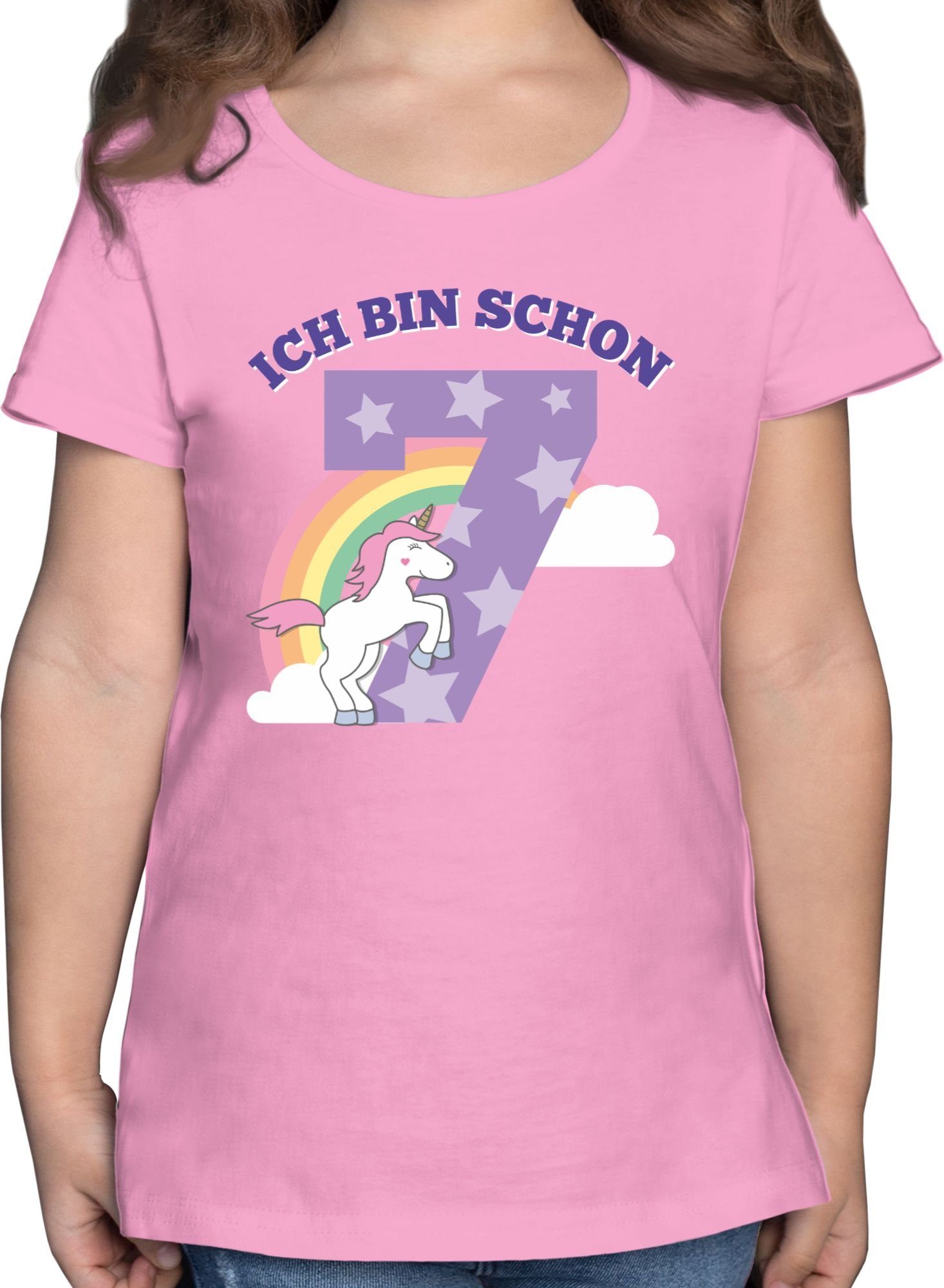 Shirtracer T-Shirt Ich bin schon sieben Einhorn 7. Geburtstag 1 Rosa