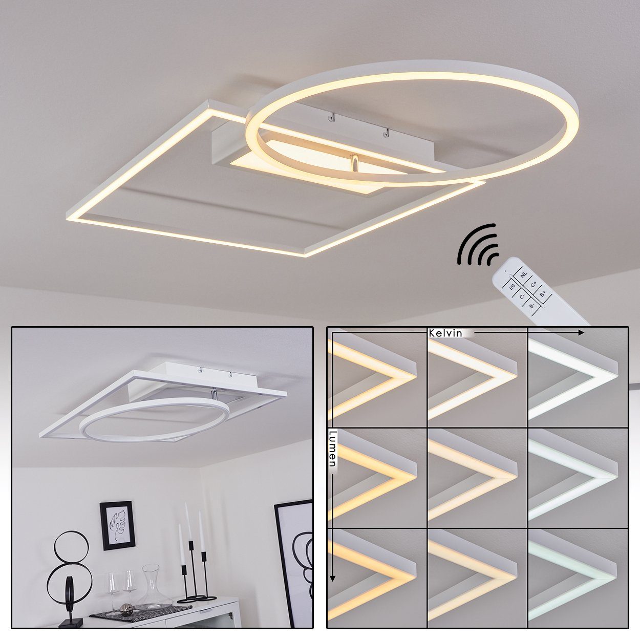 hofstein Deckenleuchte »Calzanatta« moderne Deckenlampe aus Metall/Kunststoff in Weiß/Chrom, CCT 2700-6500 Kelvin, 33 Watt, 4600 Lumen, dimmbar über beiliegende Fernbedienung