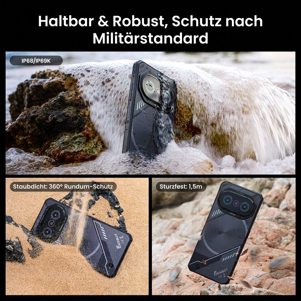 Fossibot F114 Outdoor Handy 4G 6,67 Zoll HD 5000mAh 4GB+128GB NFC Smartphone (6.67 Zoll, 128 GB Speicherplatz, 50 MP Kamera, Android 15, IP68/IP69K, BT5.0, Robu – Bild 2 von 5
