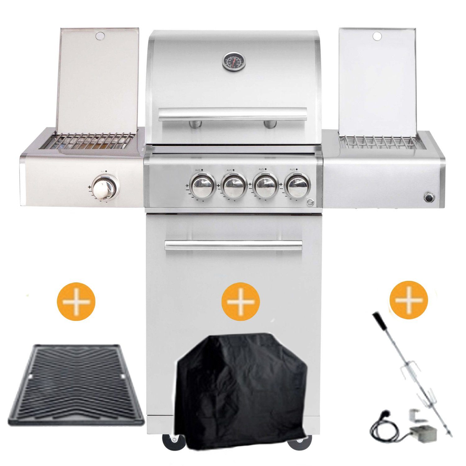 ALL'GRILL Gasgrill CHEF Paket S2 Backburner Seitenkocher Steakzone