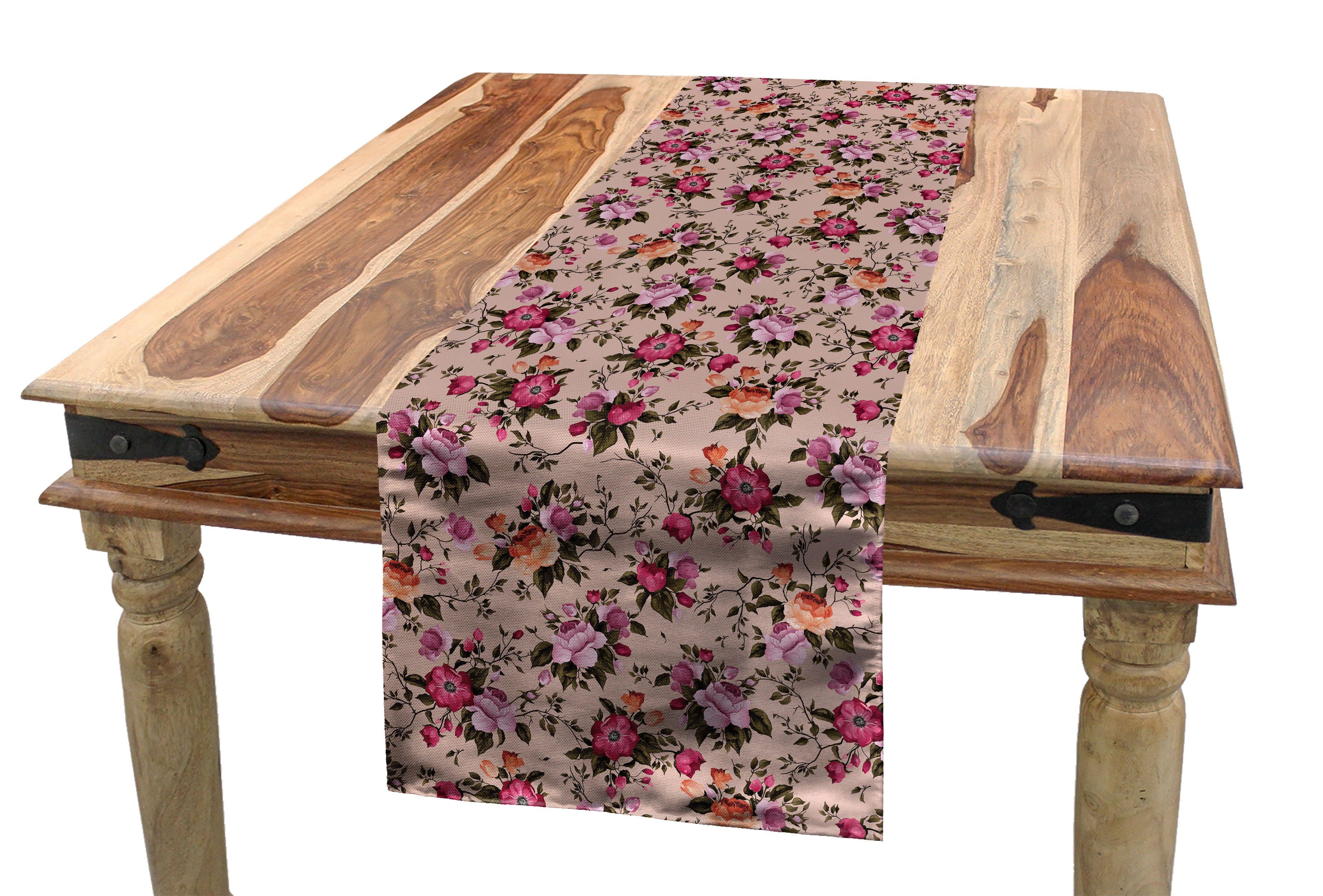 Abakuhaus Tischläufer Esszimmer Küche Rechteckiger Dekorativer Tischläufer, Blume Blumenmuster mit Rose