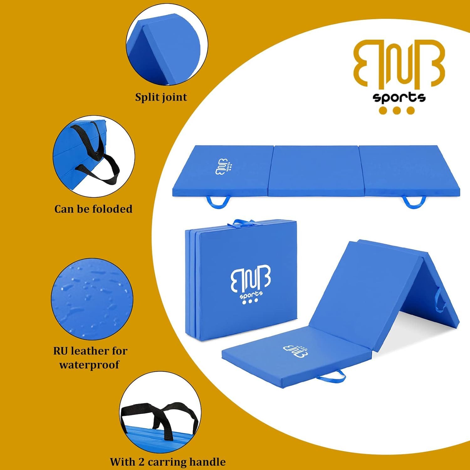 BNB SPORTS Sportmatte Premium Tri-Folding Thick Gymnastic Mat & Home Sports
