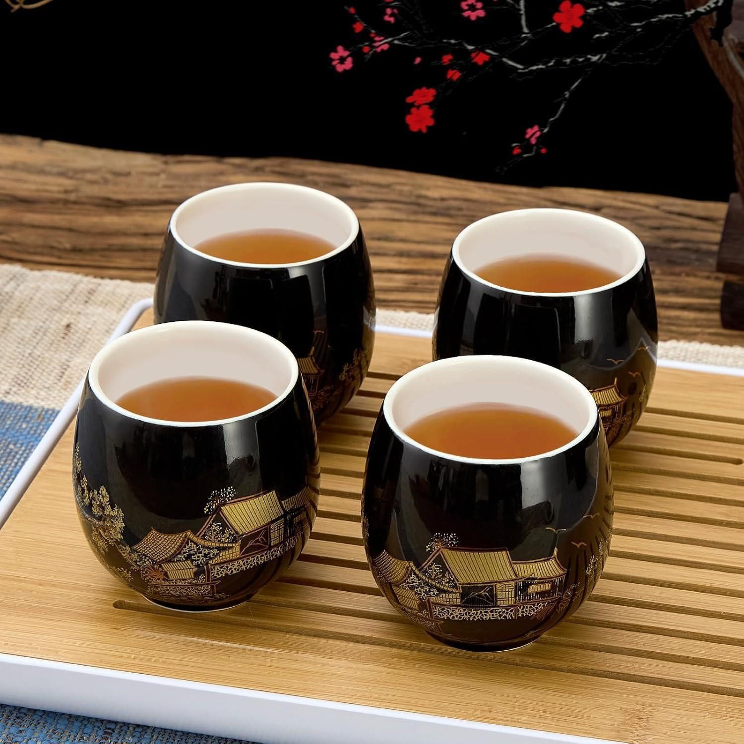 LuxusKollektion Tasse Teetassen Satz 4 Porzellan Tee Liebhaber Geschenk Schwarze Tassen