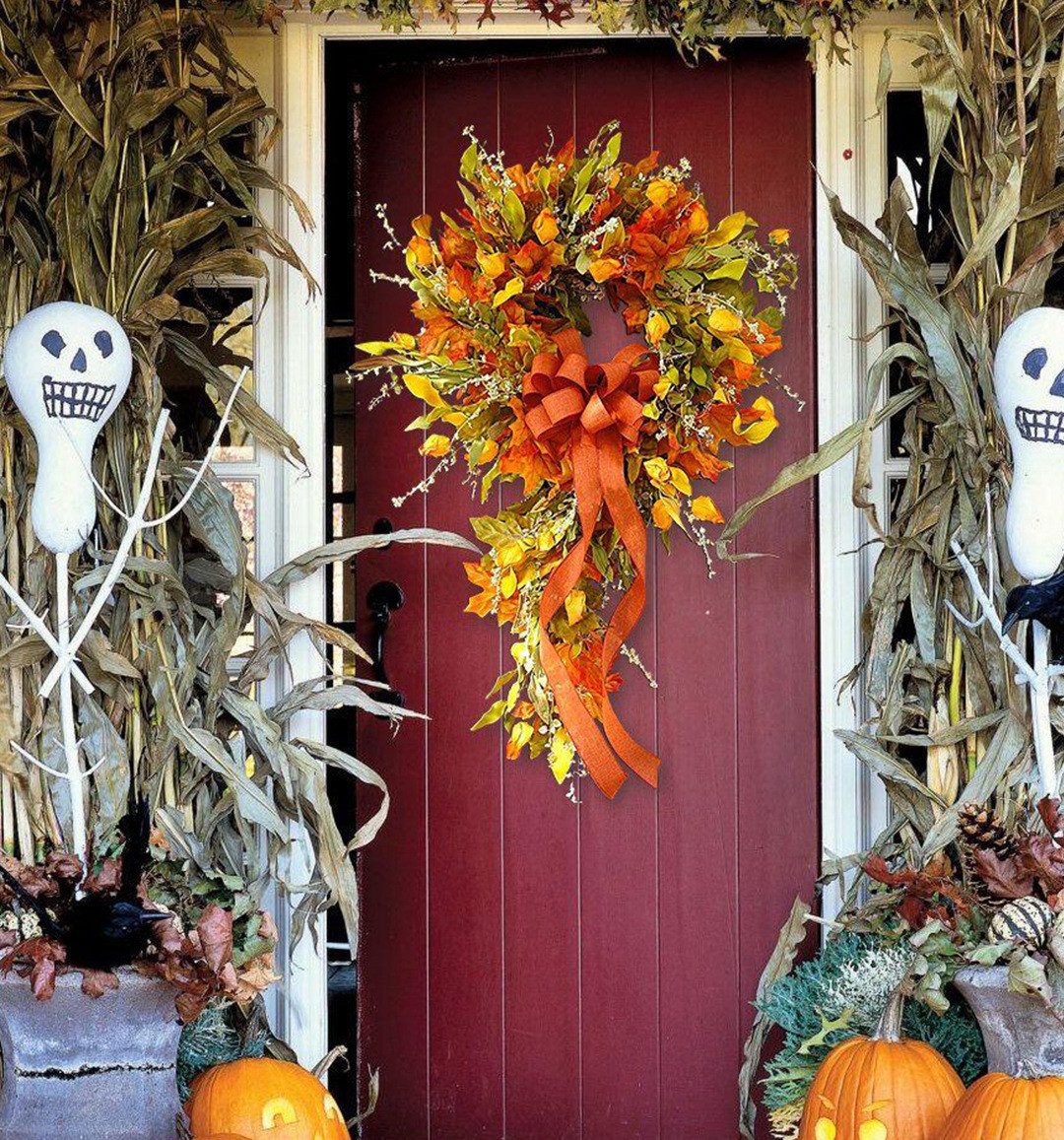 Kunstkranz Herbstkranz, Herbst-Kürbis-Kranz, Agger, geeignet für Erntedankfest, Erntefest und Halloween