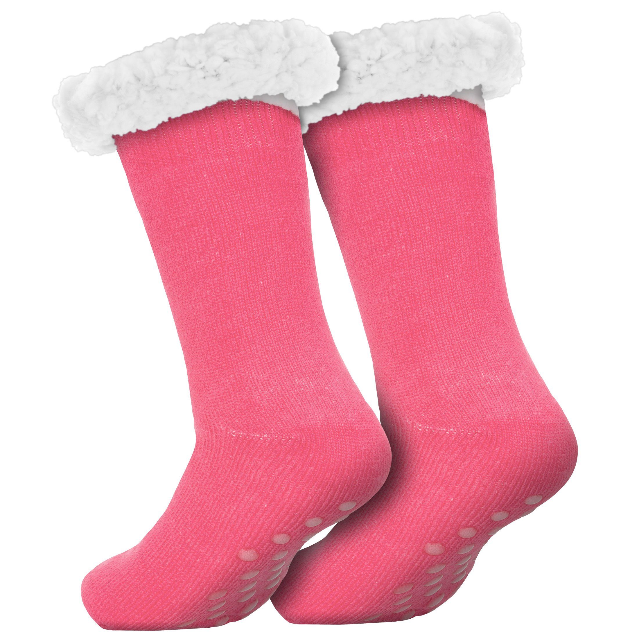 Kuschelsocken Unifarben Socken Noppensocken compagno Damen Anti (1-Paar) Wintersocken Kuschelsocken pink Rutsch Einheitsgröße Herren