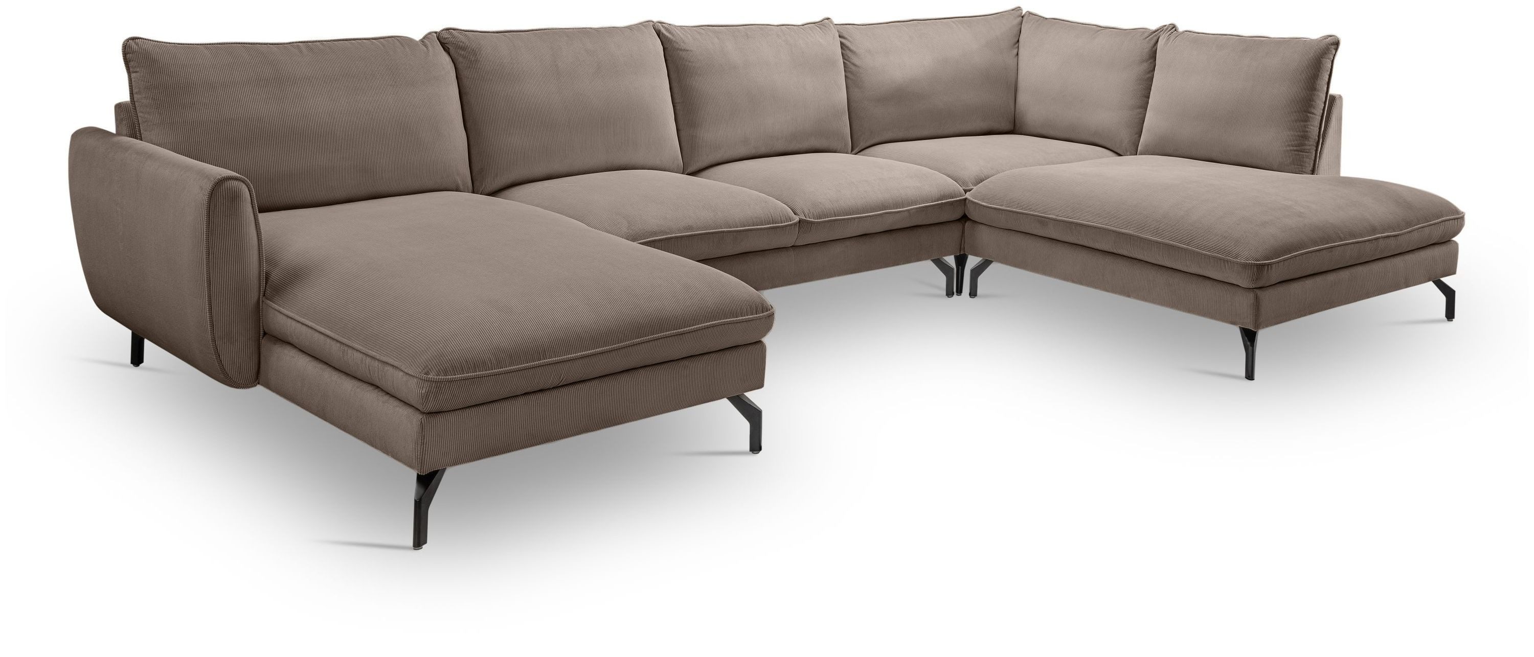 xonox.home Wohnlandschaft, in U-Form Recamiere rechts aus Kleincord in braun-beige 361x87x202cm