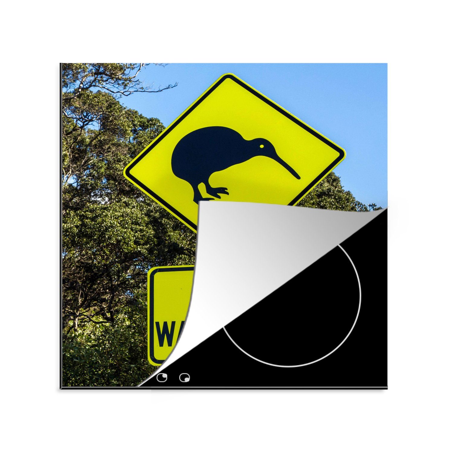 MuchoWow Herdblende-/Abdeckplatte Warnzeichen für den Kiwi-Vogel., Vinyl, (1 tlg), 78x78 cm, Ceranfeldabdeckung, Arbeitsplatte für küche