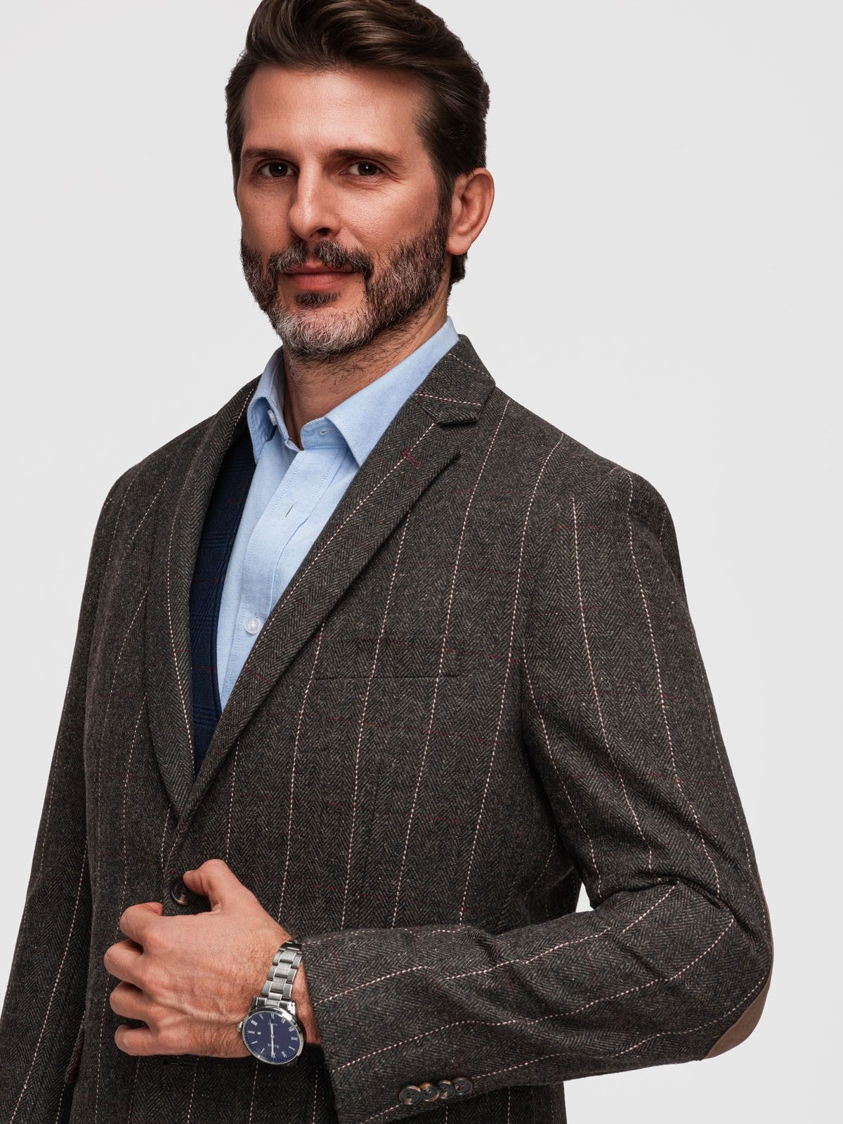 OMBRE Longblazer Herren Longblazer Regular Fit mit klassischem Revers Dunkelgrau S (kein Set, 1-tlg)