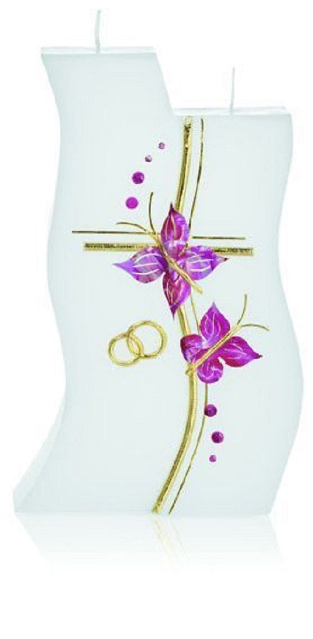 Wiedemann Stumpenkerze H005 HOCHZEITSKERZE mit 2 Dochten 230/120 SCHMETTERLINGE gold fuchsia