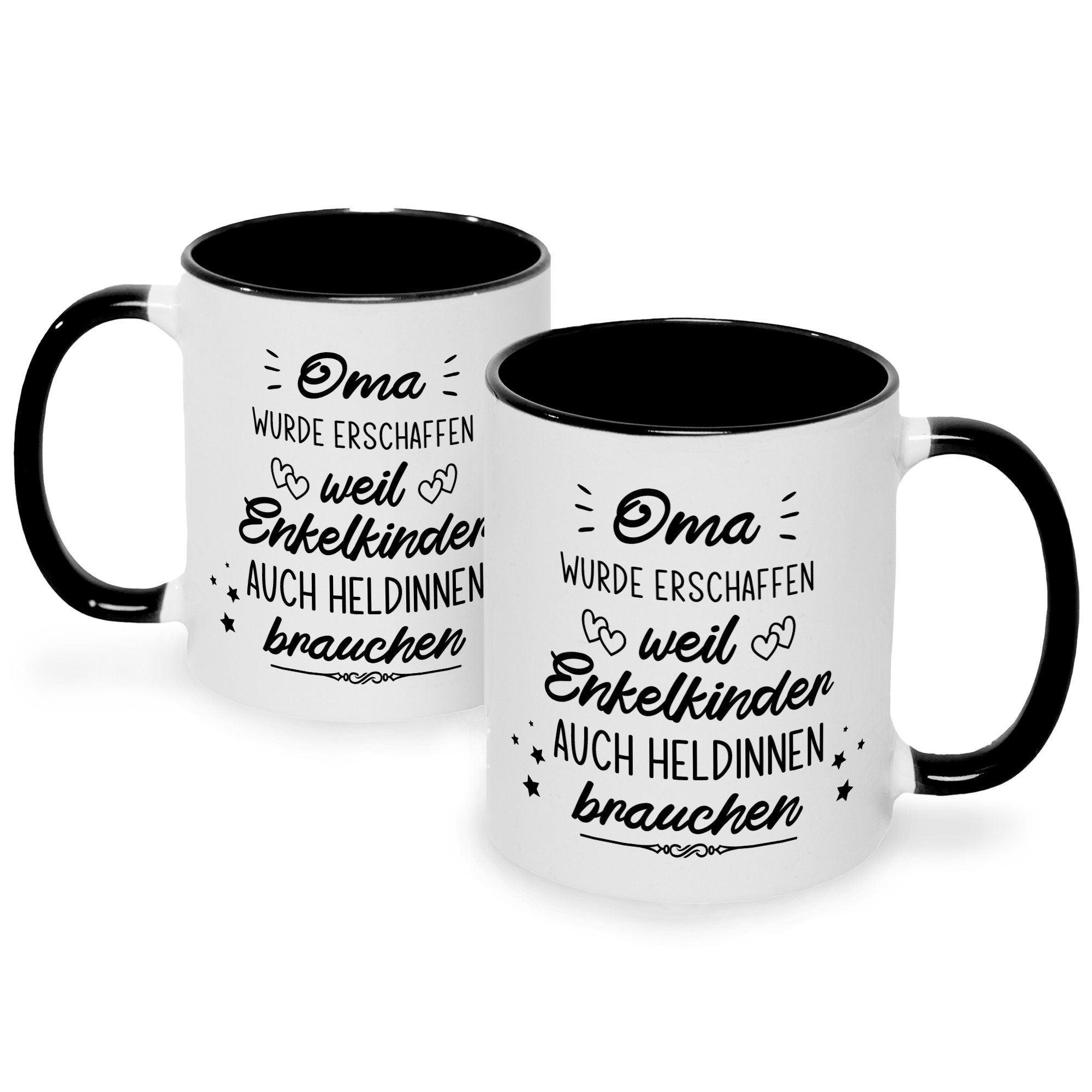 GRAVURZEILE Tasse mit Spruch - Heldenhafte Großeltern -, Keramik, Farbe: Oma - Schwarz & Weiß