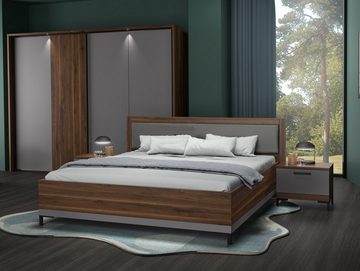 Moebel-Eins Futonbett, QUERRY Doppelbett, Material Dekorspanplatte, walnussfarbig/grau