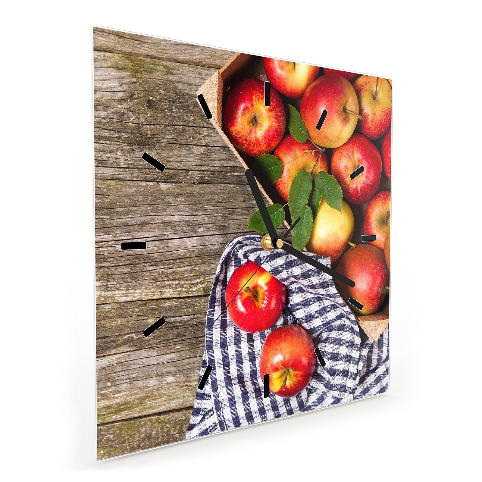 Motiv Größe Äpfel x mit 30 Glasuhr Blatt cm mit Wandkunst Wanduhr Primedeco Wanduhr 30