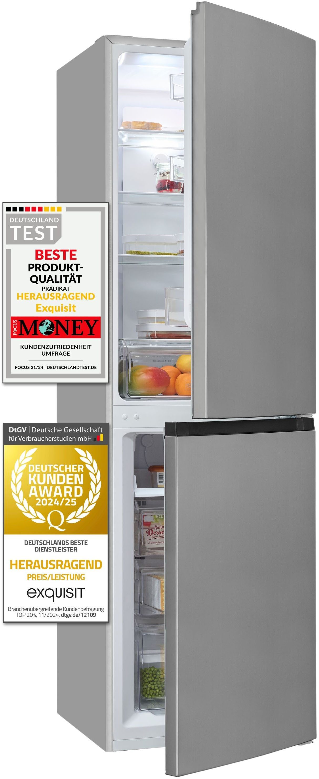 exquisit Kühl-/Gefrierkombination KGC250-85--040D inoxlook, 180,5 cm hoch, 54,5 cm breit – Bild 2 von 5