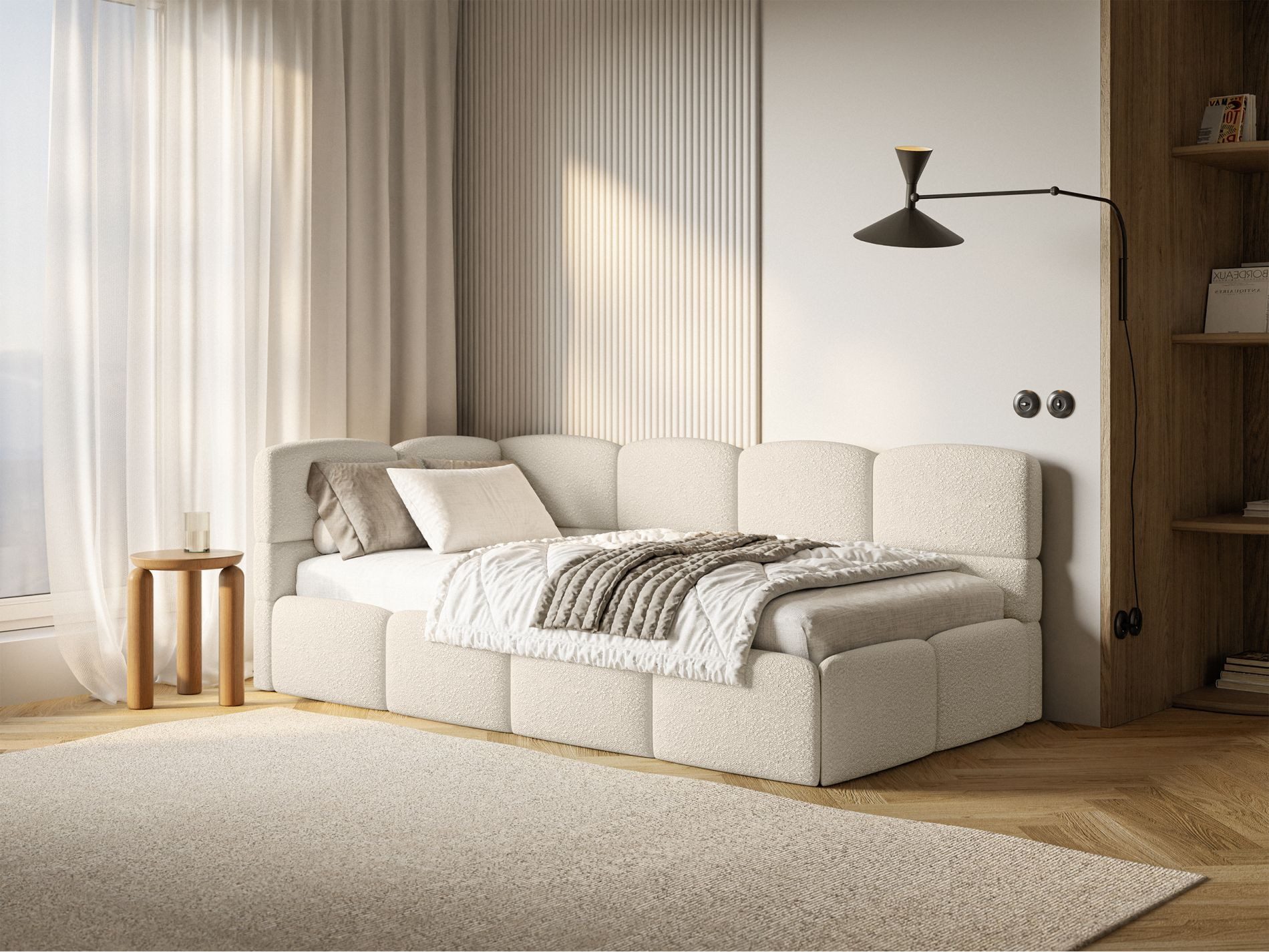 Selsey Jugendbett CLOUDY, mit Bettkasten, Bouclé, 90x200 cm, Kopfteil links günstig online kaufen