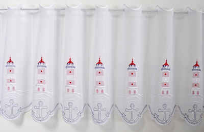 Scheibengardine »Leuchtturm«, Stickereien Plauen, Stangendurchzug (1 St), mit echter Plauener Spitze Stickerei