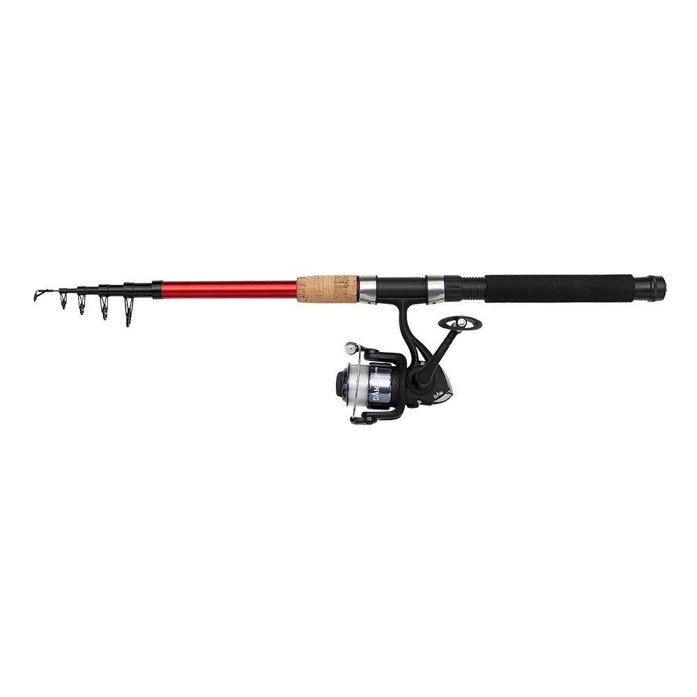 Teleskop-Spinnrute PRO 270cm Set Spinnrute mit 180cm Fishing Rolle Tele DAM Rute Spin Schnur, einer besteht + bespulter aus Rolle von Combo (Spar-Set), FIGHTER + DAM -