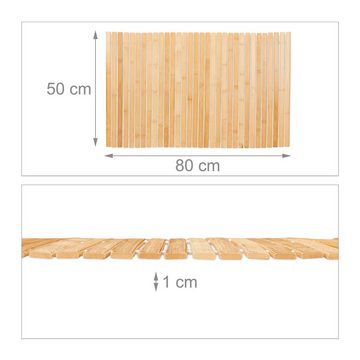 Badematte Badvorleger aus Bambus 80x50 cm relaxdays, Höhe 10 mm, Bambus
