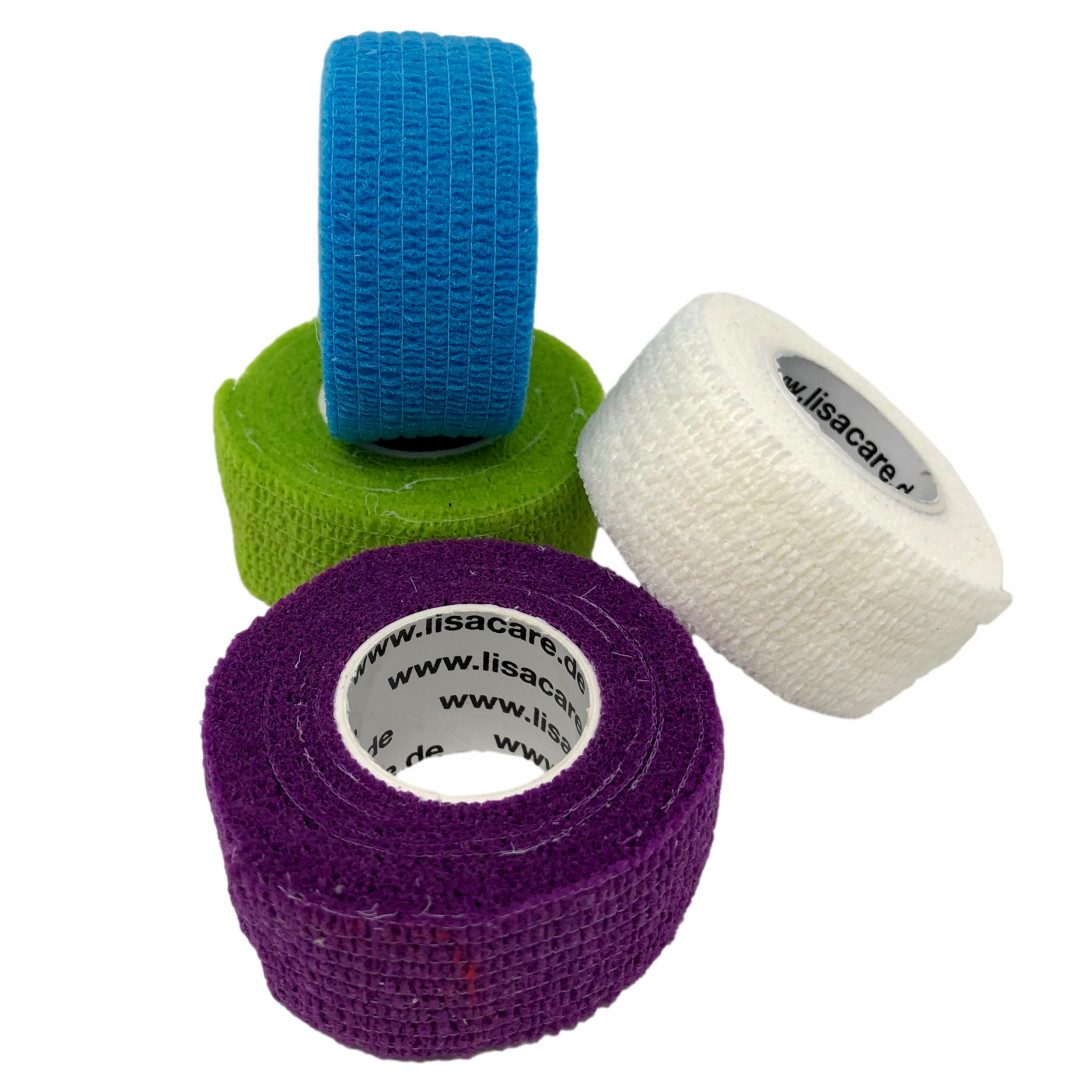 LisaCare Wundpflaster Selbsthaftender Fingerverband - Fingerpflaster/Bandage (Bunter Mix, 4 St., 1 x Weiß, Lila, Hellgrün & Hellblau / 2,5cm x 4,5m), Medizinisch zertifiziert!