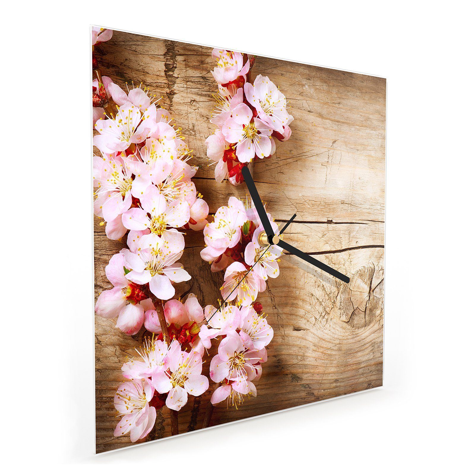 mit Wandkunst Motiv Frühlingsblumen Glasuhr x Tisch auf Wanduhr cm 30 Größe Wanduhr 30 Primedeco