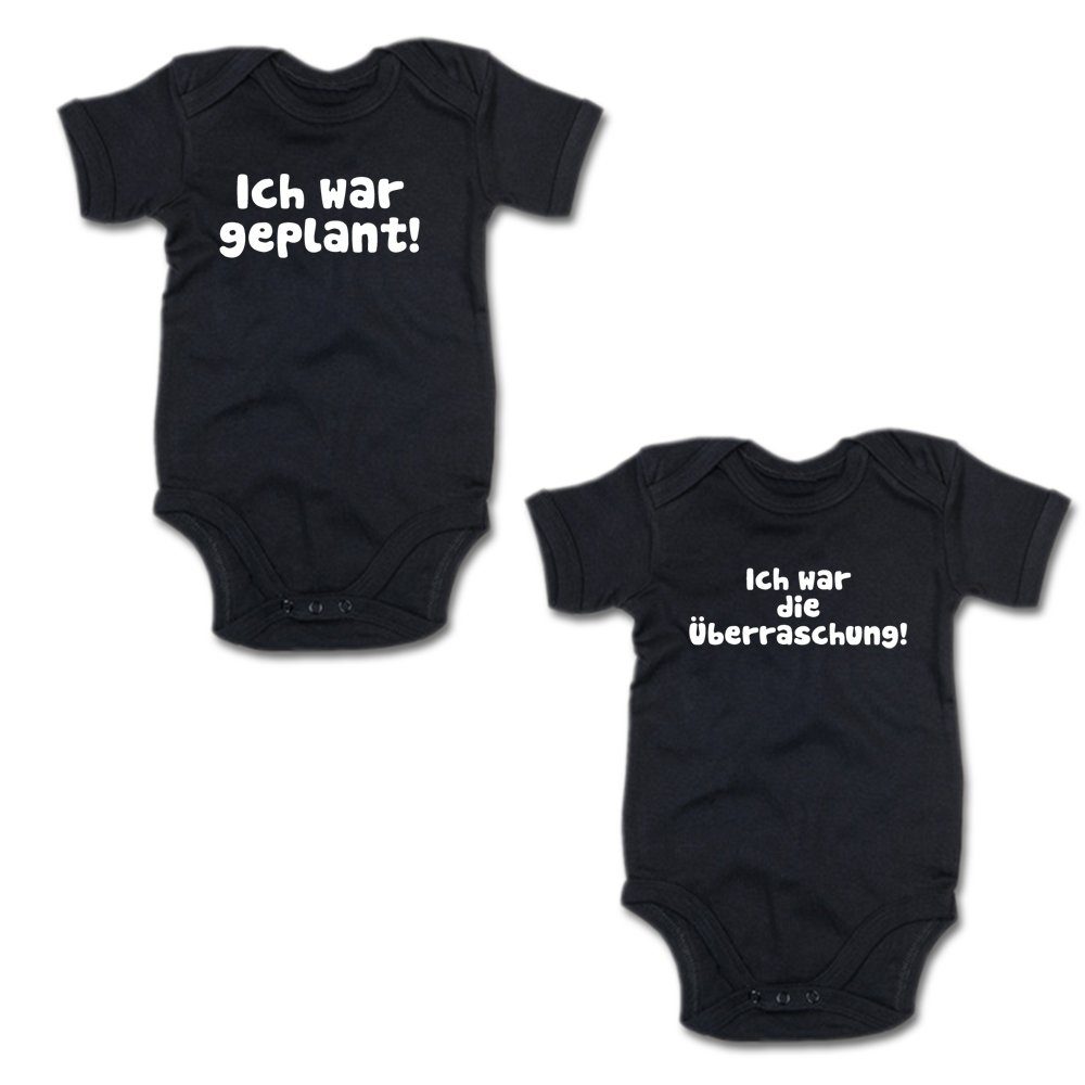 G-graphics Kurzarmbody Ich war geplant! & Ich war die Überraschung! (Zwillingsset / Twinset, 2-tlg., Baby-Body-Set) für Zwillinge / Twins mit Sprüchen