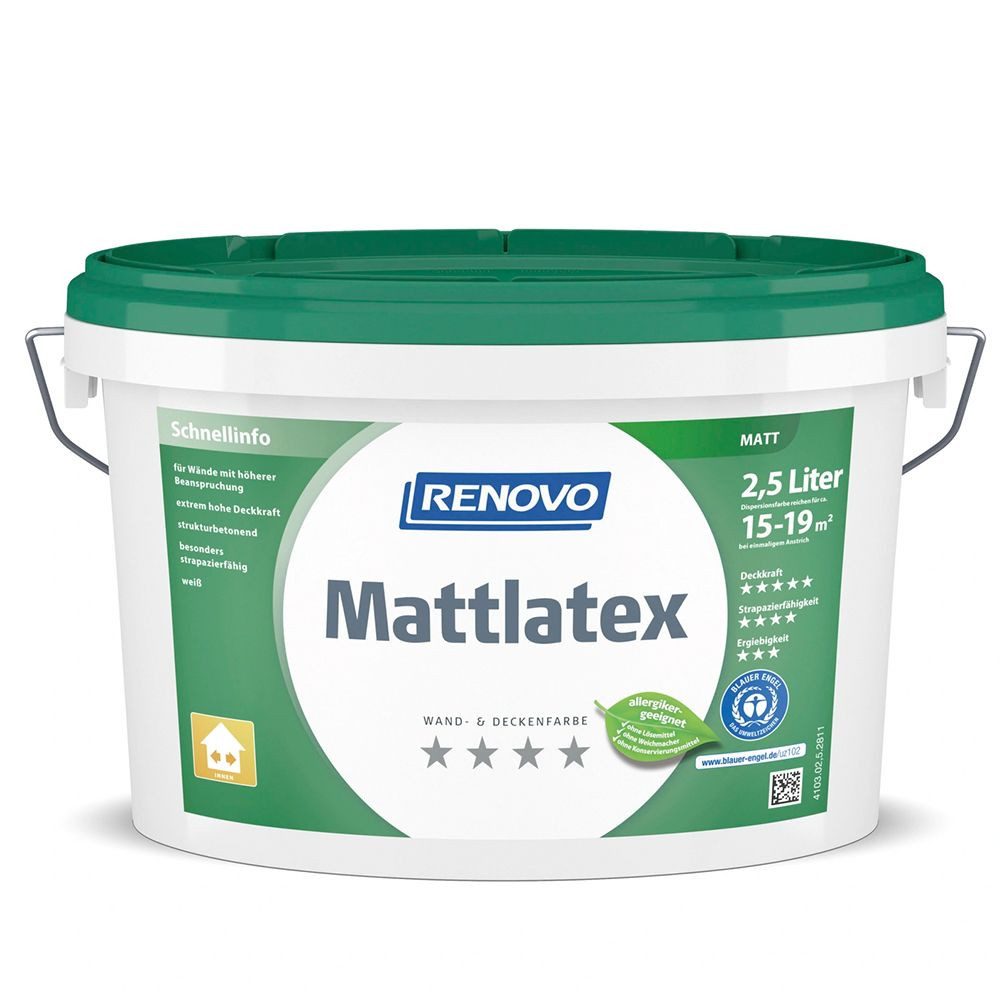 Renovo Wandfarbe Renovo Wand- und Deckenfarbe Mattlatex weiß 2,5 Ltr.