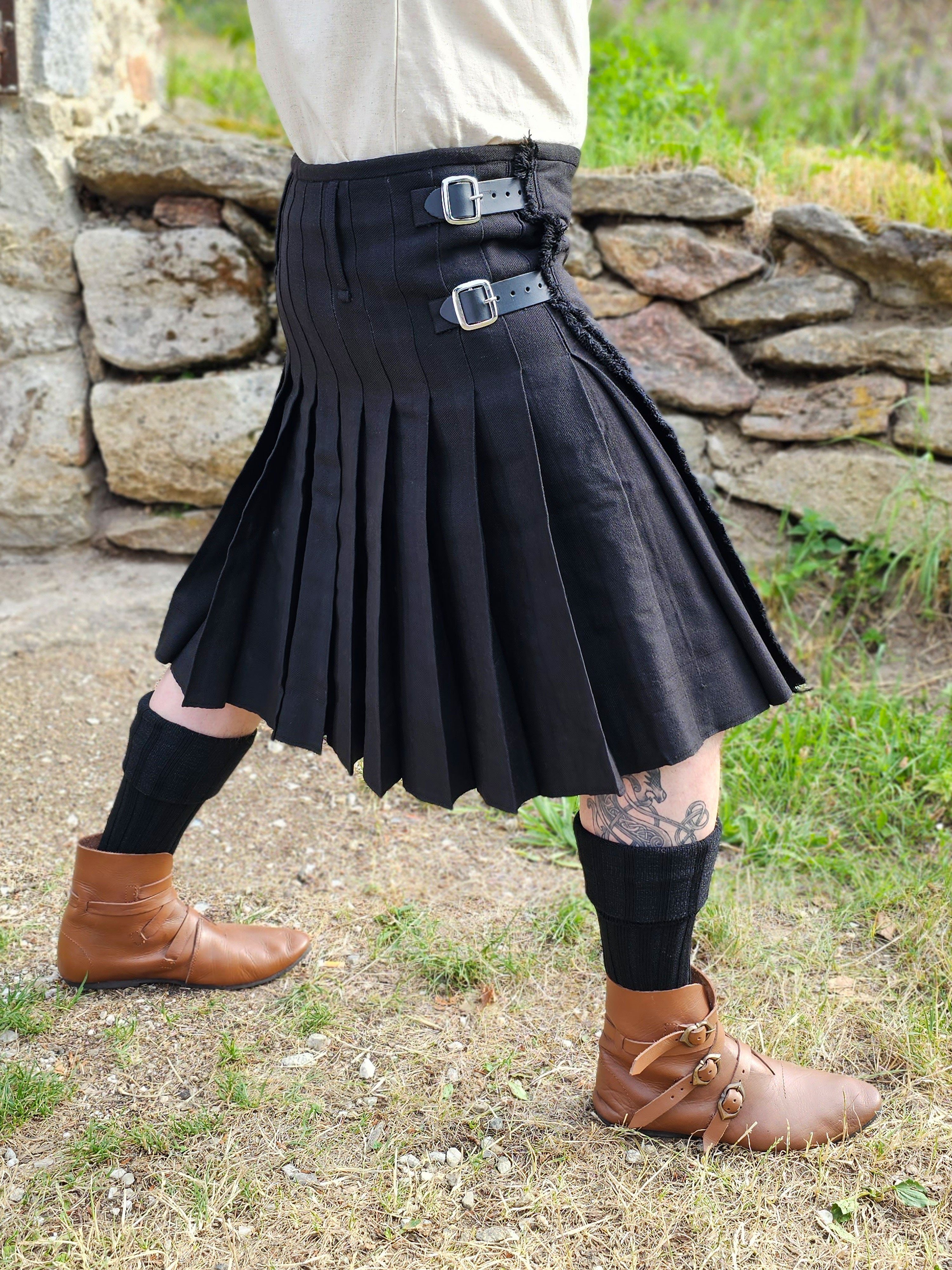 Vehi Mercatus Wikinger-Kostüm Schottenrock schwarz, 8 Yard Kilt